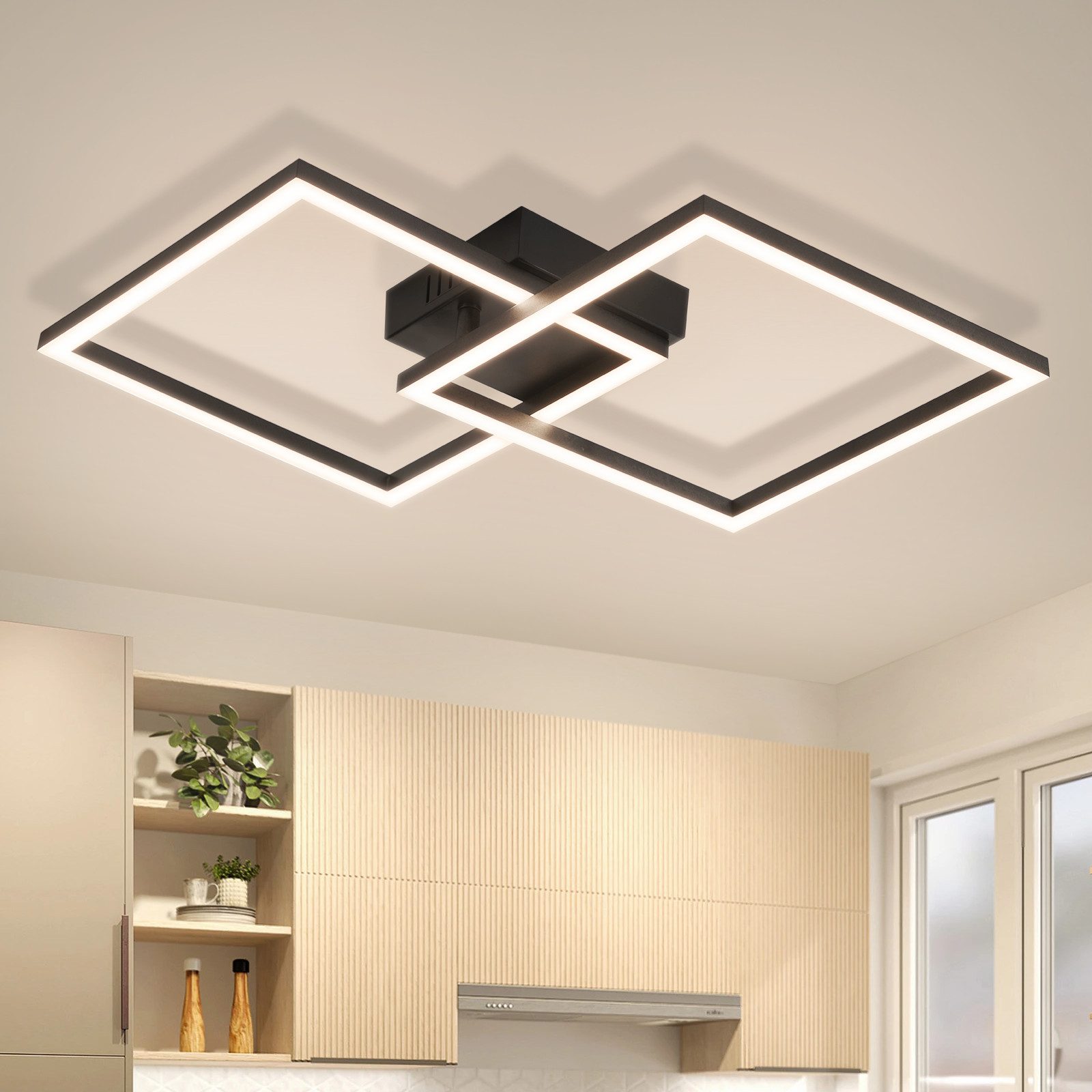 ZMH LED Deckenleuchte Deckenlampe Moderne 24W 40cm Wohnzimmer Schlafzimmer Esszimmer, Augenschutz, Einfache Installtion, LED fest integriert, Warmweiß, 24W Esszimmerlampe Eckig für Kinderzimmer