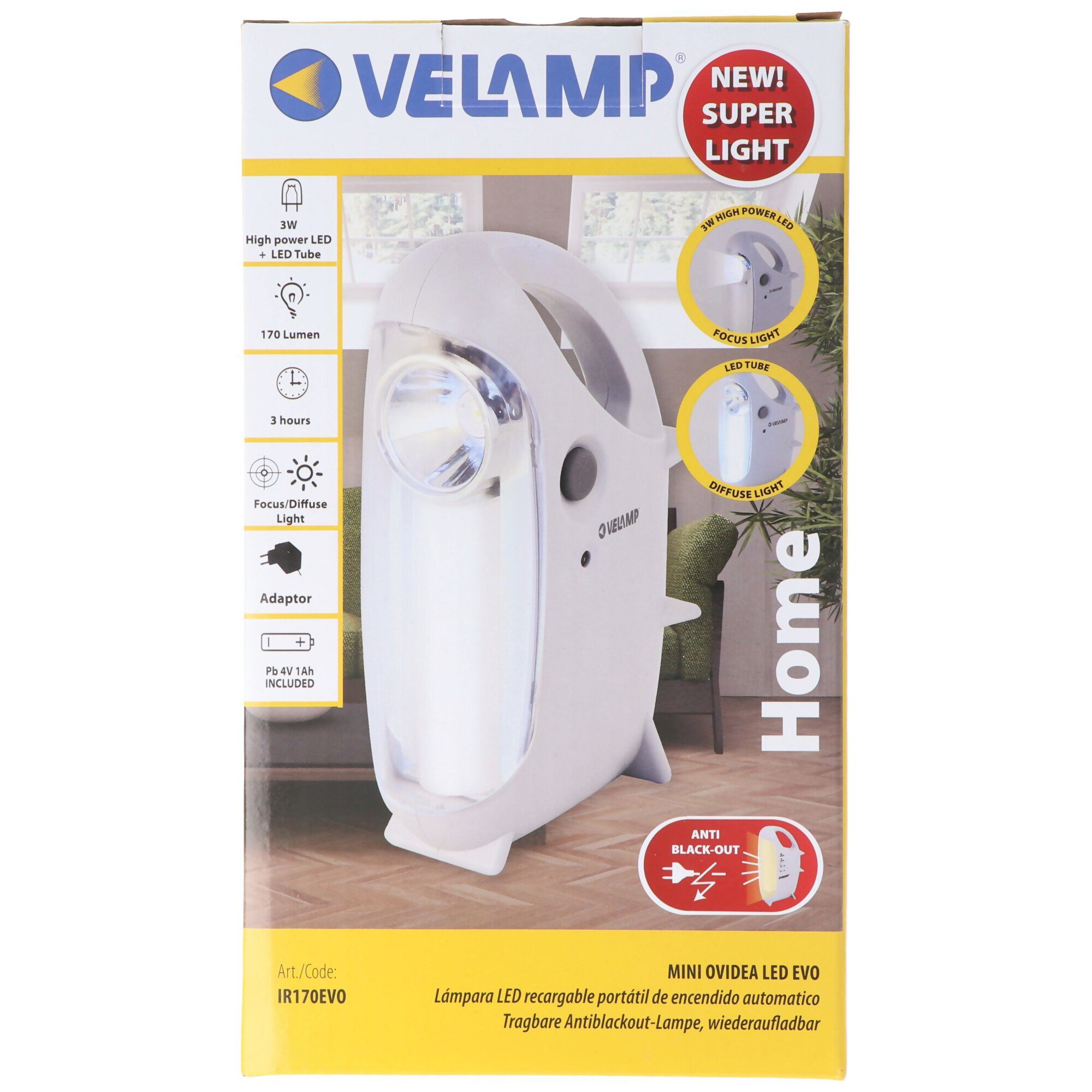 Velamp Arbeitsleuchte IR170EVO Anti wiederaufladbare Notleuch LED-Lampe tragbare Black Out