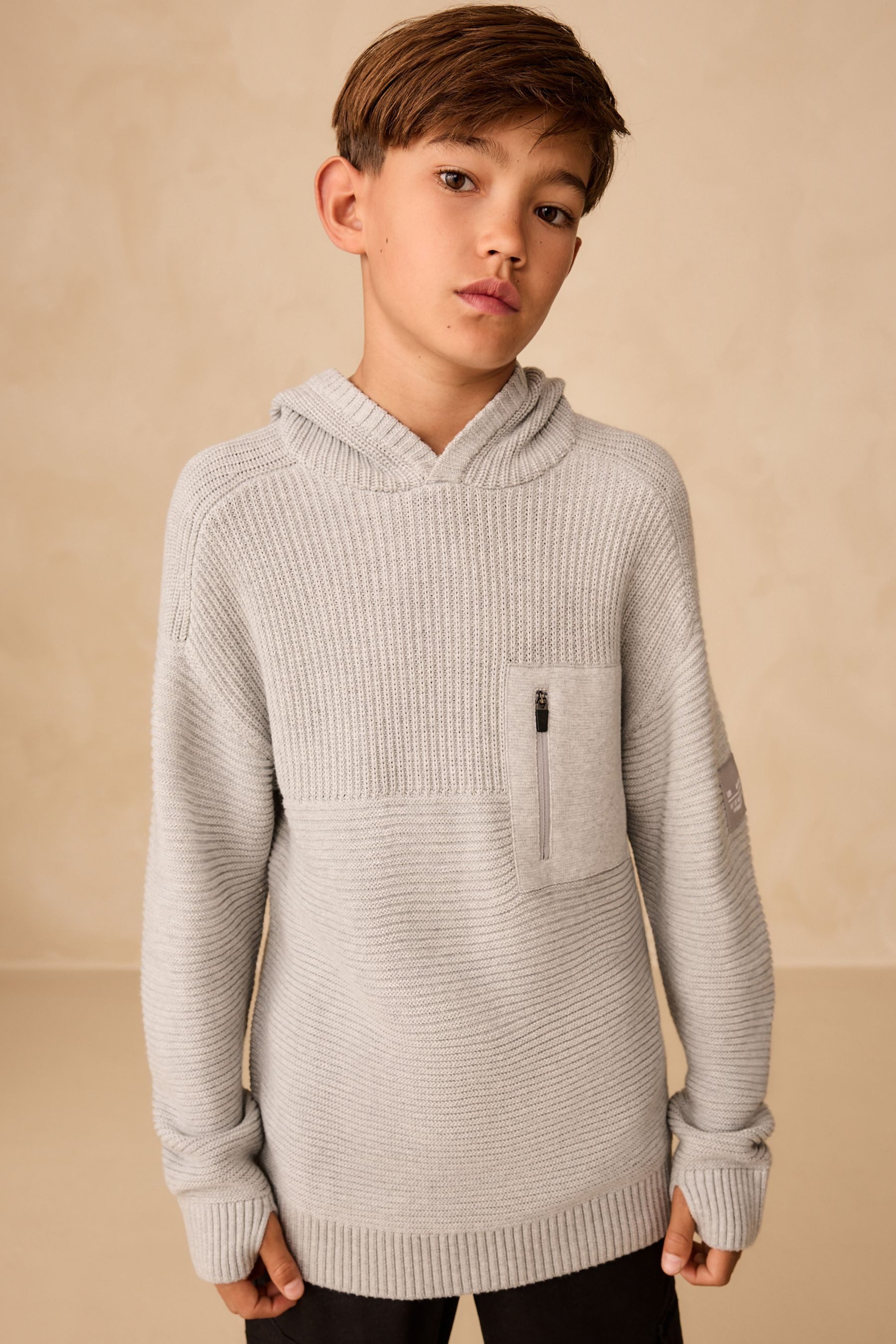 Kapuzenpullover Gestricktes Utility-Kapuzensweatshirt