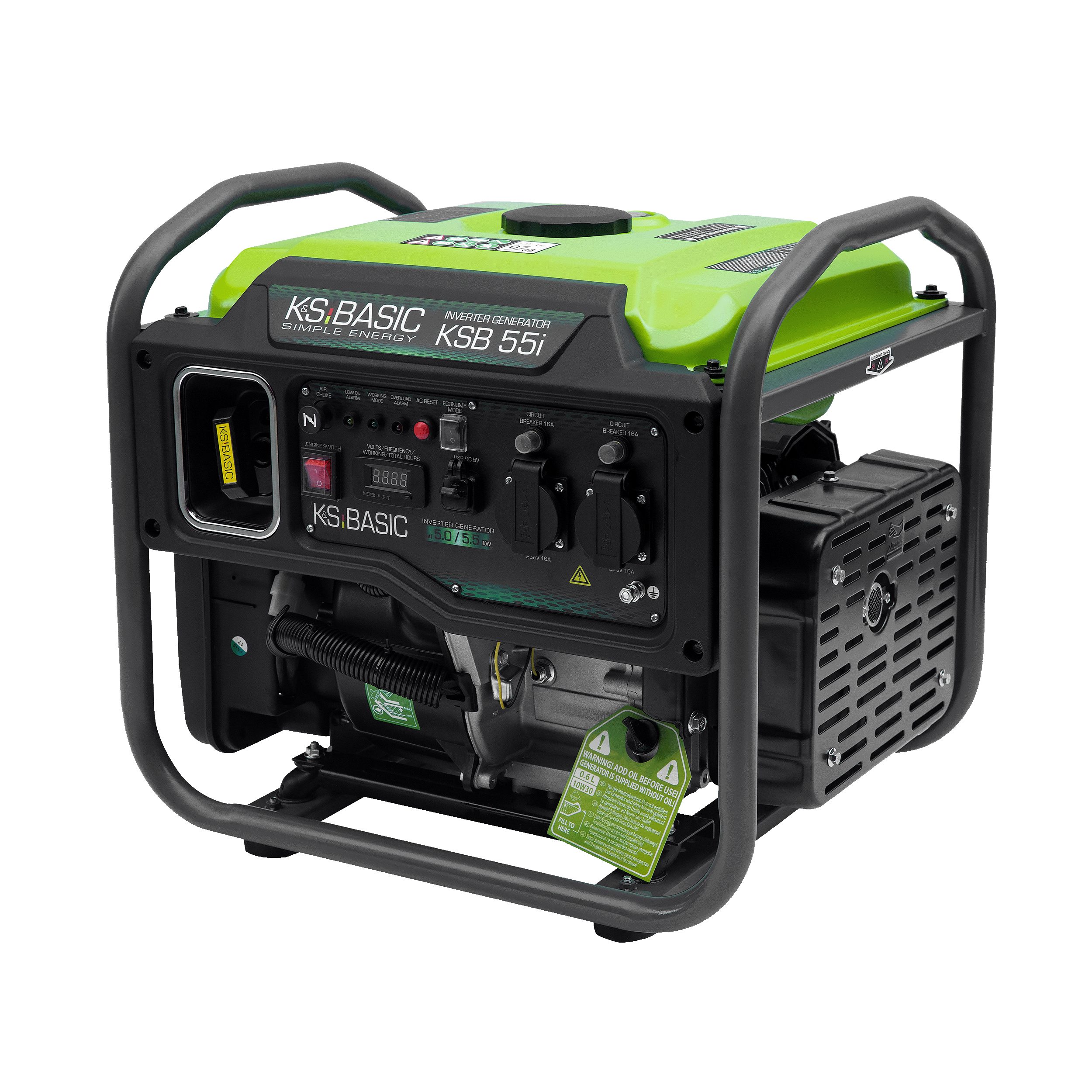 Könner & Söhnen Stromerzeuger KSB 55i, (Benzin-Inverter-Stromerzeuger, 1-tlg., mit reiner Sinuswelle, Eco-Modus, LED-Display und USB-Anschlüssen), 5000 W Nennleistung, bürstenloser Kupfer-Alternator & EURO 5 Motor