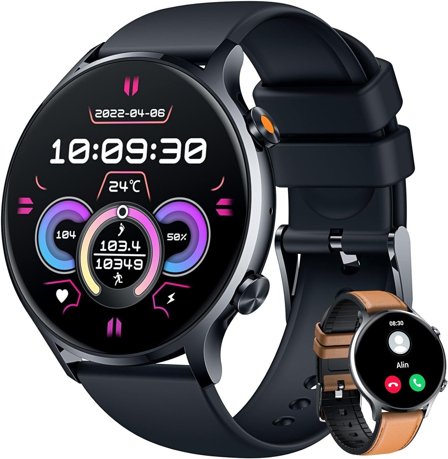 TAOPON Fitness mit Telefonfunktion - Herren Sport Smartwatch (1,42 Zoll,  Android iOS), mit Herzfrequenz Schlafmonitor Schrittzähler 100+ Sportmodi