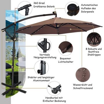 KOMFOTTEU Sonnenschirm mit 32 Solar-LED-Lichtern, höhenverstellbarer & drehbarer Ampelschirm