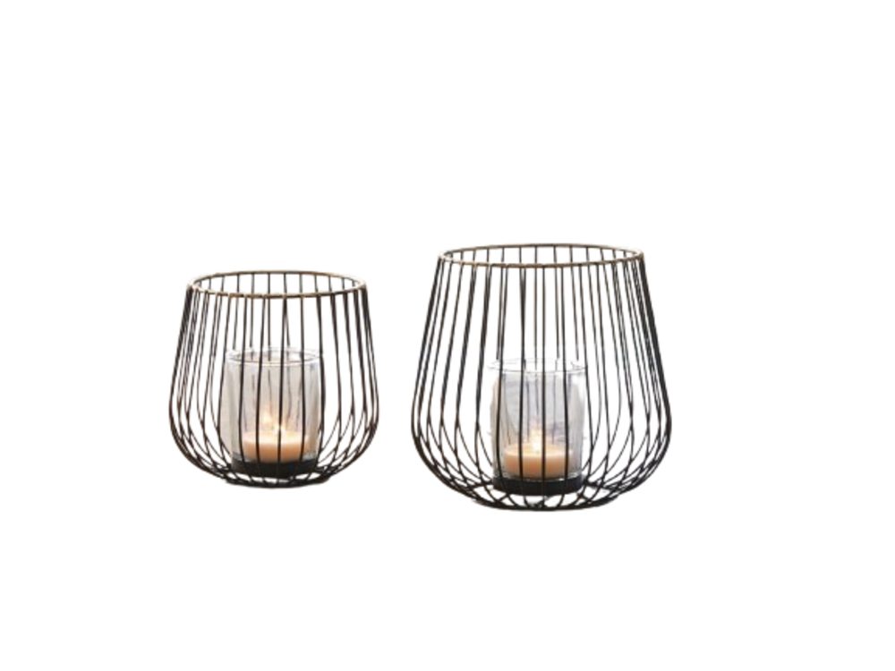 Windlicht Windlicht Modern Goldrand Metall Schwarz Groß Kerzenhalter