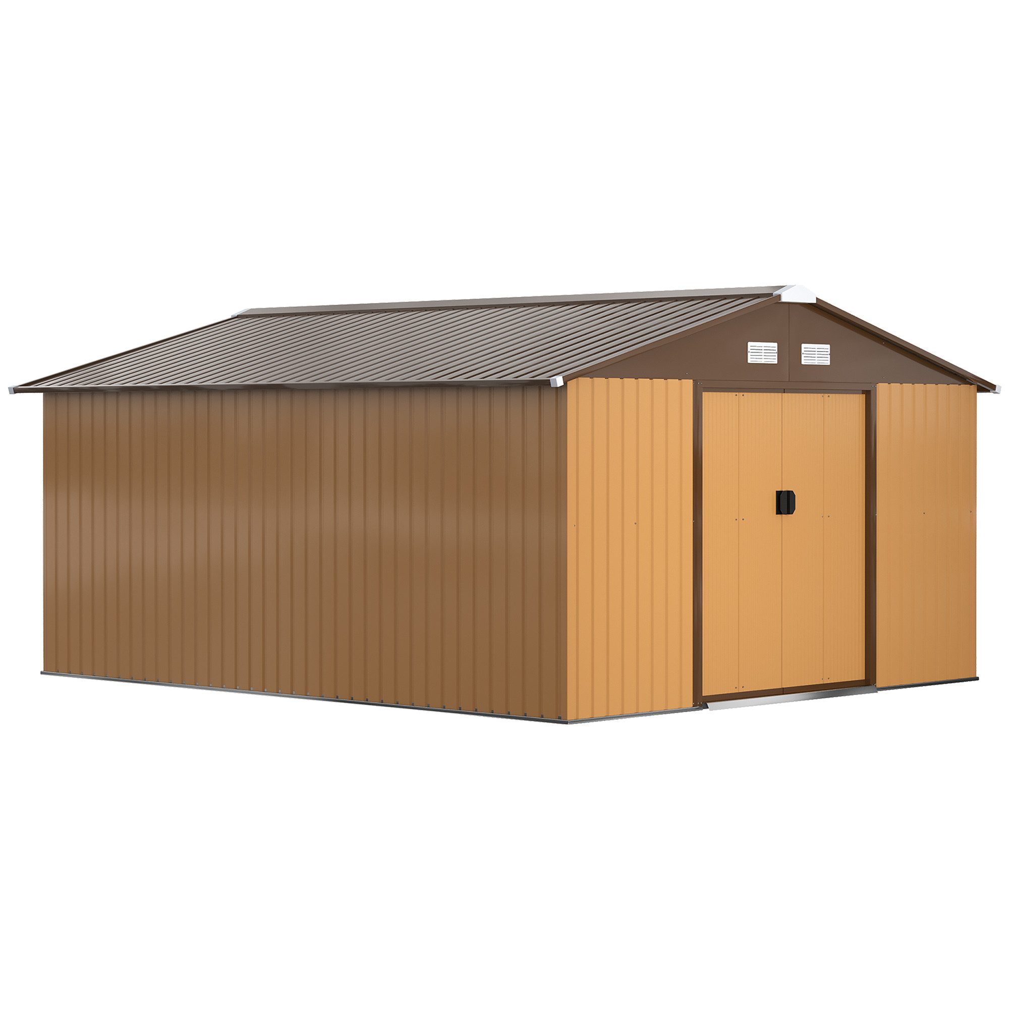 Outsunny Gerätehaus Fahrradschuppen, Schuppen mit Fundament, BxT: 340x386 cm, (Gartenhaus, 1 St., Geräteschuppen aus Verzinkter Stahl), wetterfest, für Garten, Gelb
