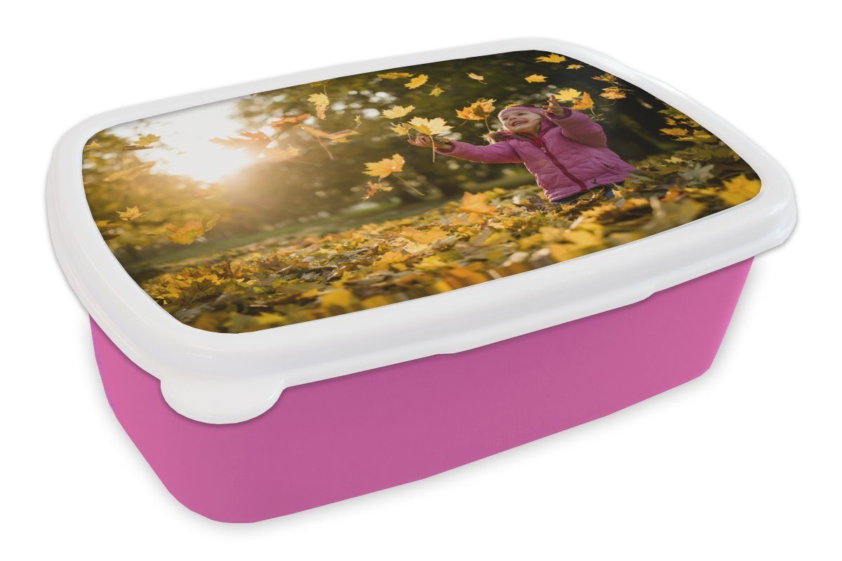 MuchoWow Lunchbox Mädchen - Blätter - Himmel, Kunststoff, (2-tlg), Brotbox für Erwachsene, Brotdose Kinder, Snackbox, Mädchen, Kunststoff rosa