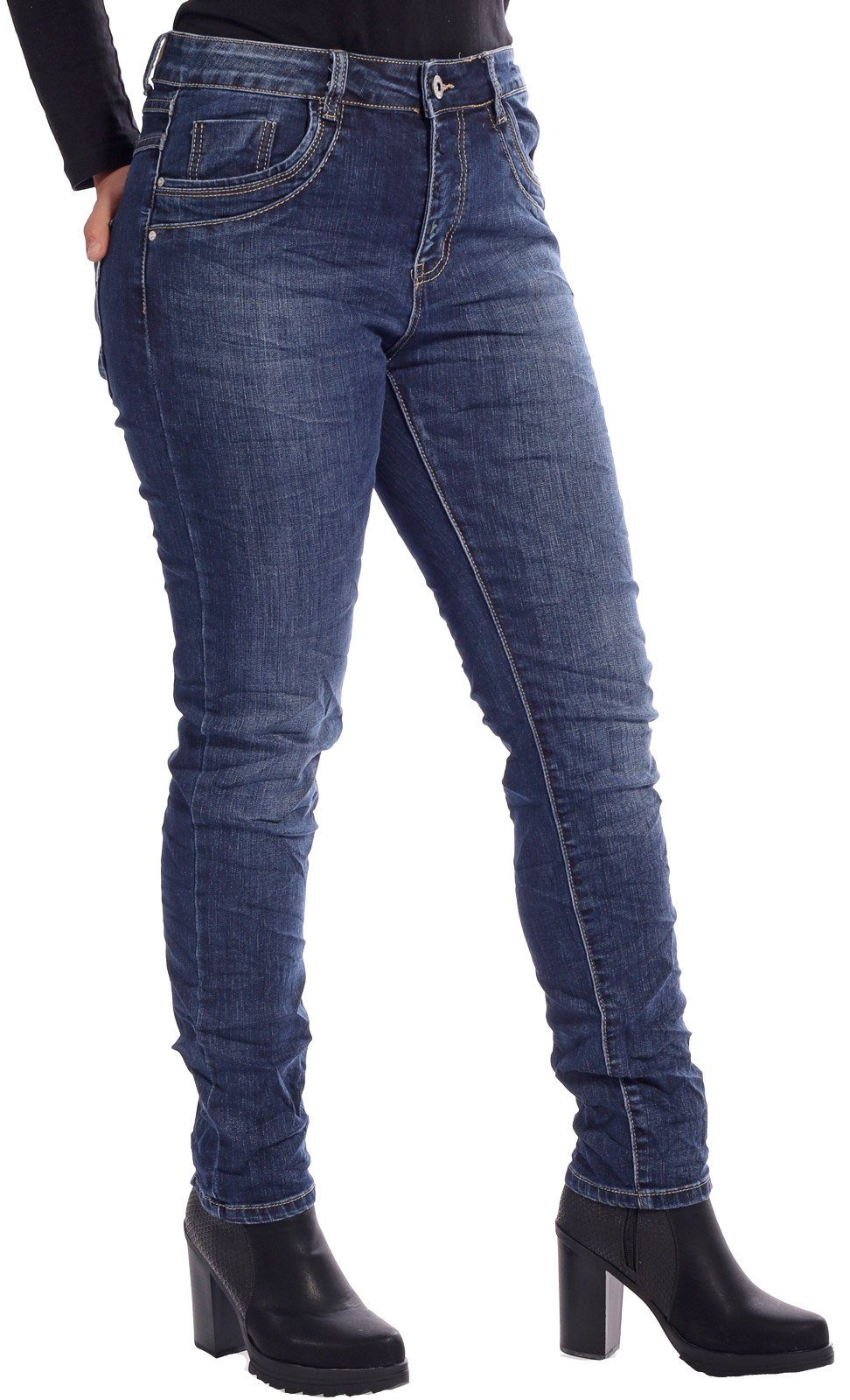 Charis Moda Bootcut-Jeans Baggy Jeans one Button im 5-​Pocket Style