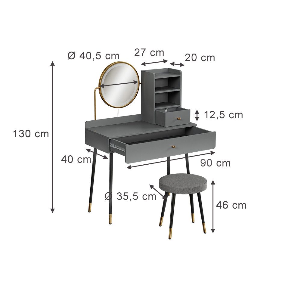 Vicco Schminktisch Mirela, Grau, 90 cm günstig online kaufen