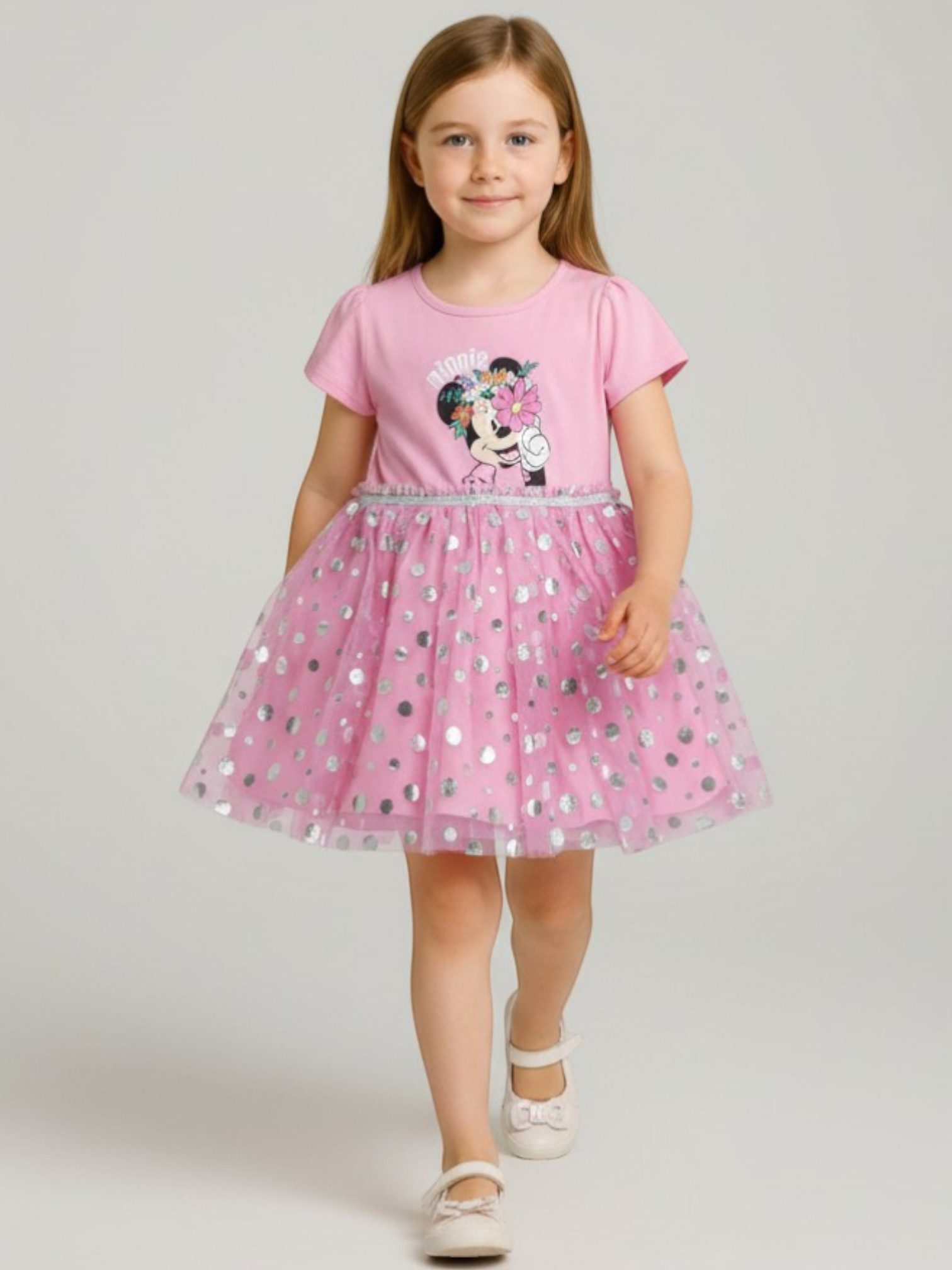 Cerdá Sommerkleid Disney Minnie Mouse Mädchen Jerseykleid mit Tüll Gr. 98 - 116 cm