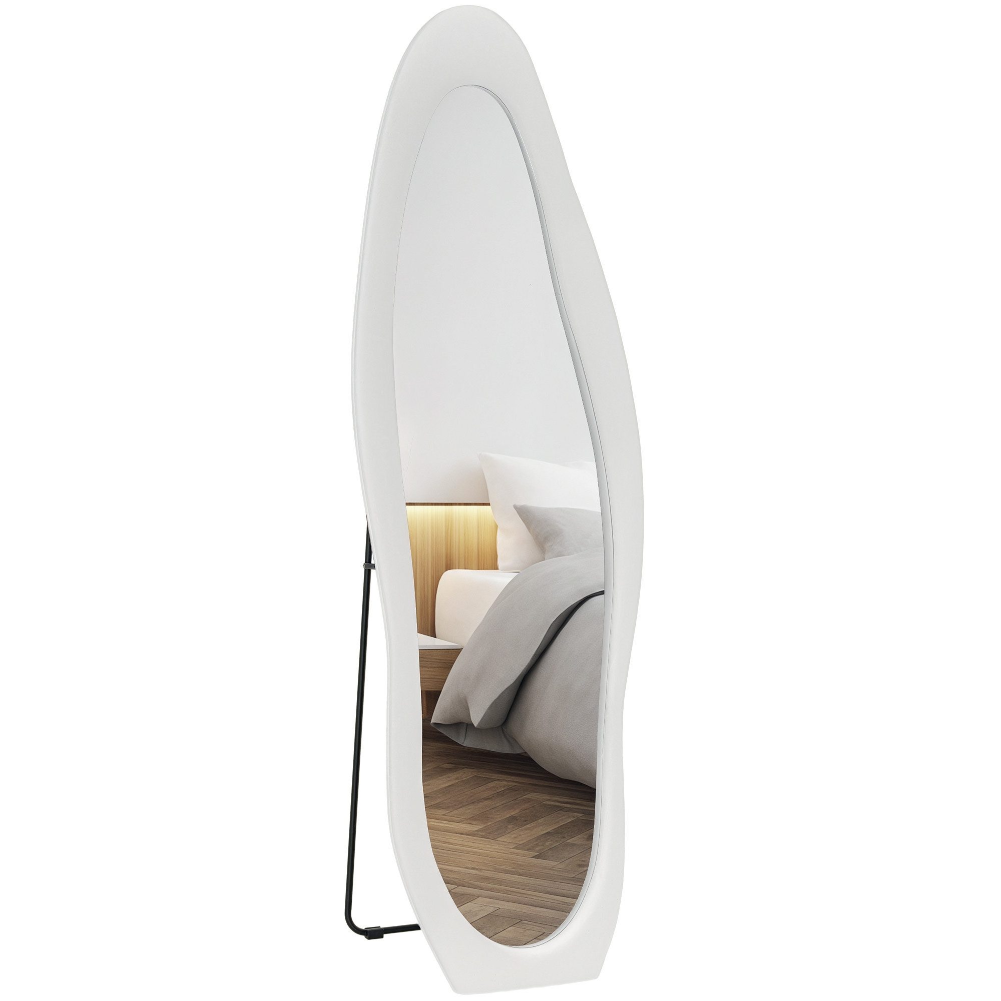 HOMCOM Standspiegel Flur Spiegel mit Samtbezug, Ankleidespiegel, Garderobe (Wandspiegel, 1-St., Ganzkörperspiegel), für Schlafzimmer, Wohnzimmer, Weiß