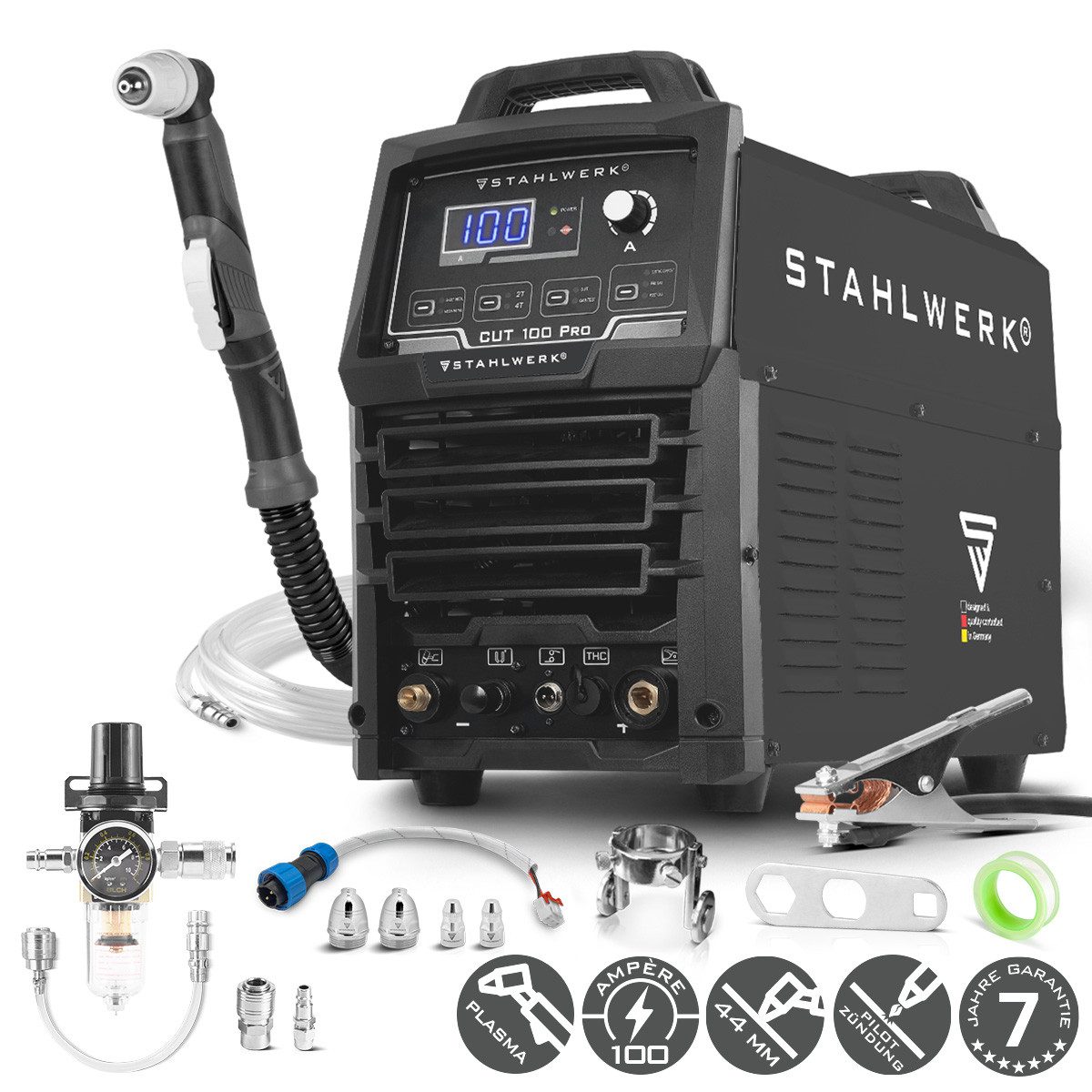 STAHLWERK Plasmaschneidegerät Plasmaschneider CUT 100 Pro mit 100 A und Schneidleistung bis 44 mm, 20 - 100 A, Packung, 1-tlg., Einzelgerät, bis 44 mm Schneidleistung