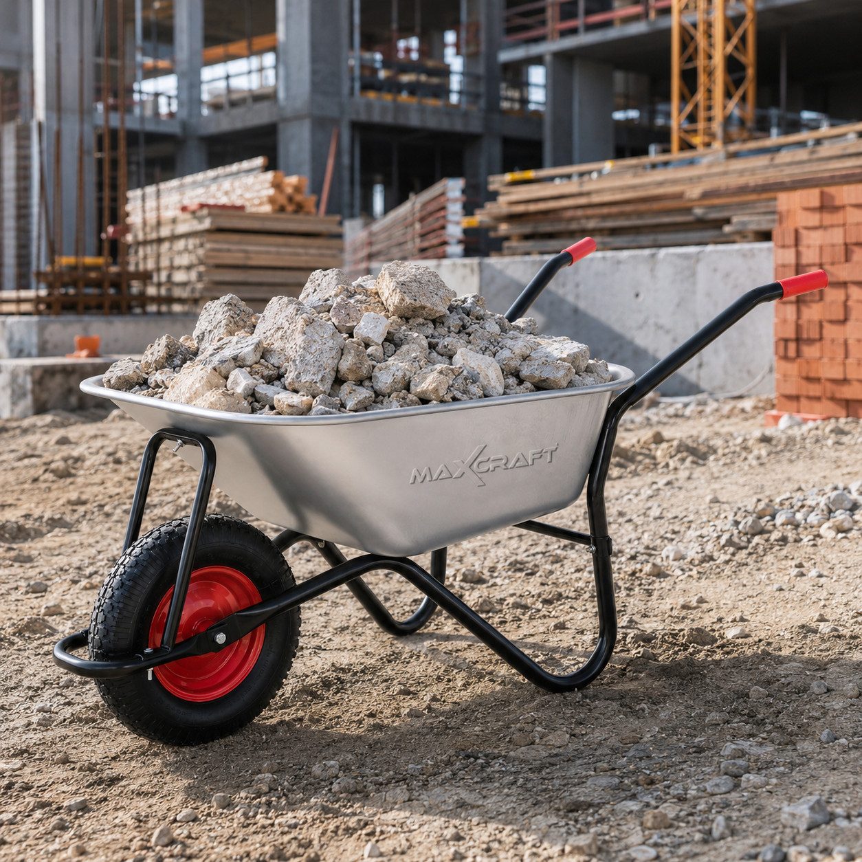 MAXCRAFT Schubkarre Bauschubkarre Luftbereifung 250 kg 100 L in Schwarz