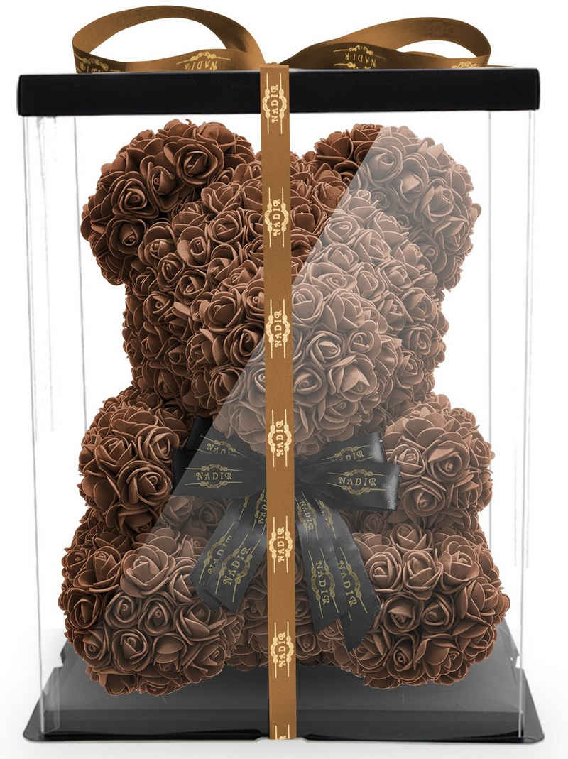 Kunstblume Rosenbär 40 cm inkl. Geschenkbox mit Schleife - Geschenk für Freundin Jahrestag Geburtstag Hochzeit, NADIR, Größe: 40 cm, inklusive Geschenkbox