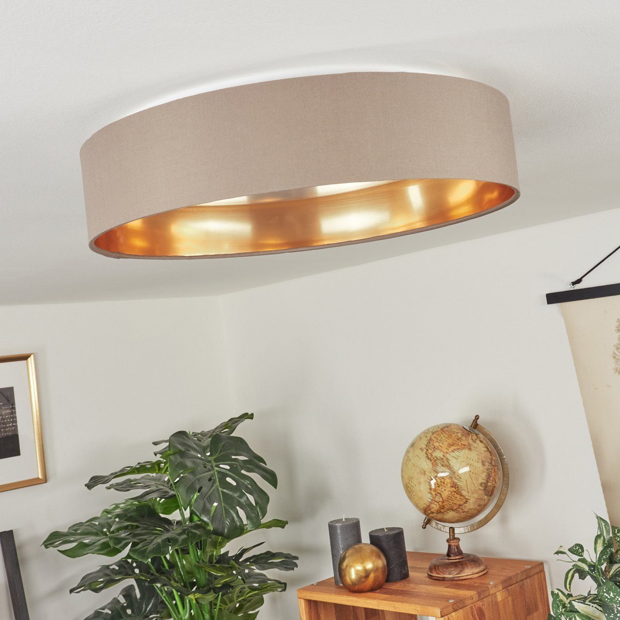hofstein Deckenleuchte »Piani« LED Deckenlampe runde aus Metall/Stoff in Rose, 3000 Kelvin, weiß und goldfarben, e Deckenlampe, 1 LED 24 Watt, 2100 Lumen