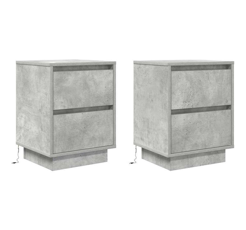 vidaXL Nachttisch Nachttische mit LED-Leuchten 2 Stk. Betongrau 38x34x50 cm (2-St)