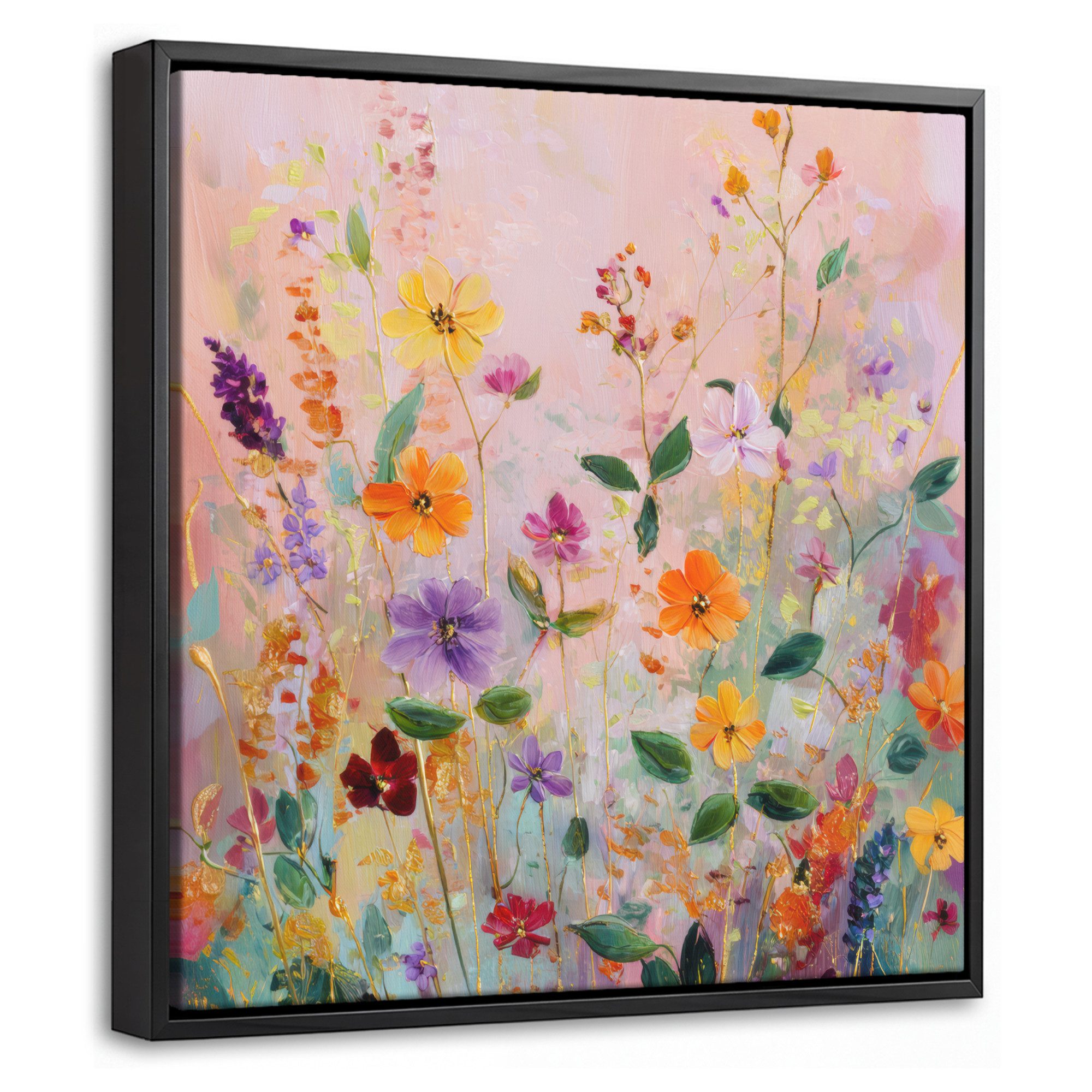 OneMillionCanvasses® Leinwandbild mit Rahmen - Kunstdrucke - Blumen - Abstrakt - Farbenfroh, Fotodruck (1 St), Leinwand Bilder Klein, Wand Dekoration Aesthetic 20x20cm