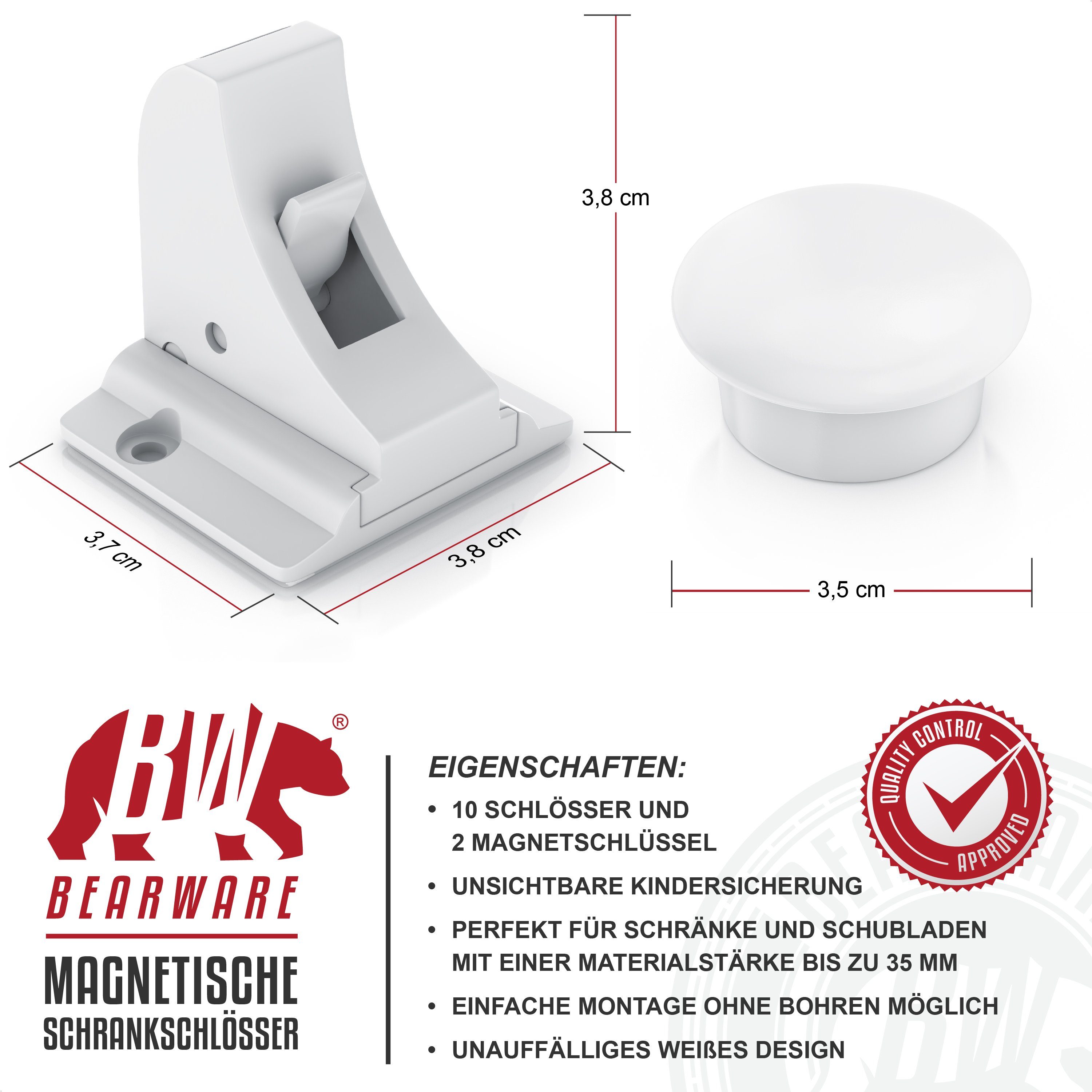 BEARWARE Kindersicherung Babysicherung Schrankschloss, Schranksicherung magnetisch 10 Schlösser, Magnet Schloss für Schrank und Schubladen, Bohren ohne Werkzeug – Bild 4 von 5
