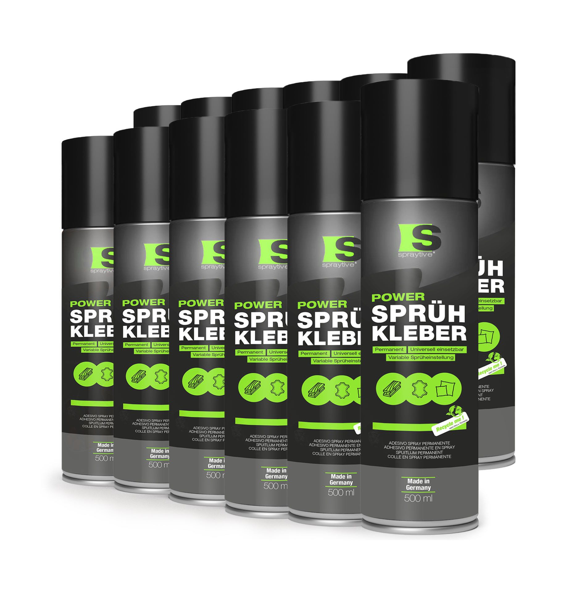 Spraytive Sprühkleber 12x 500ml Sprühkleber – für Textilien, Vlies, Schaumstoff & Dachhimmel, Made in Germany