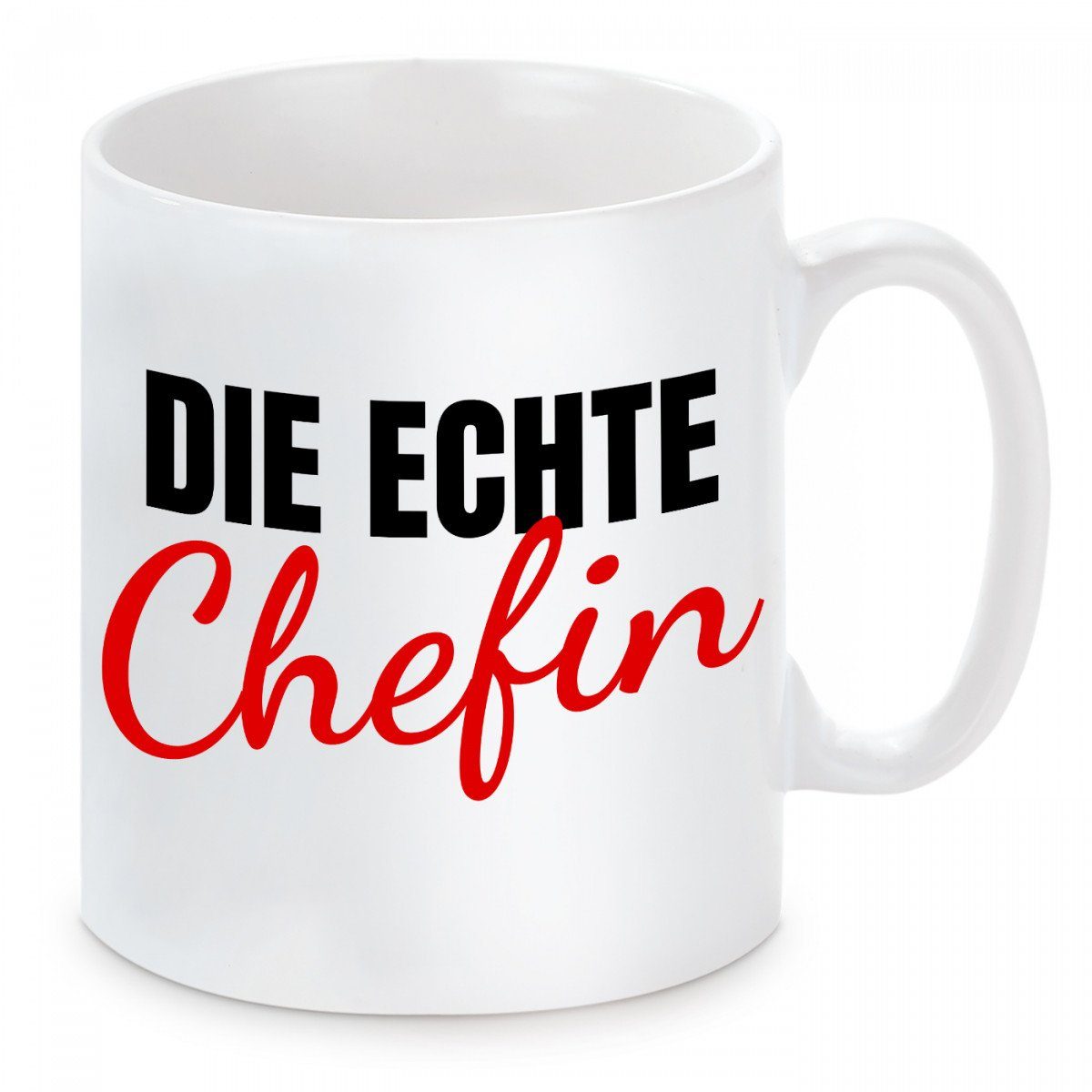 Herzbotschaft Tasse Kaffeebecher mit Motiv Die echte Chefin, Keramik, Kaffeetasse spülmaschinenfest und mikrowellengeeignet