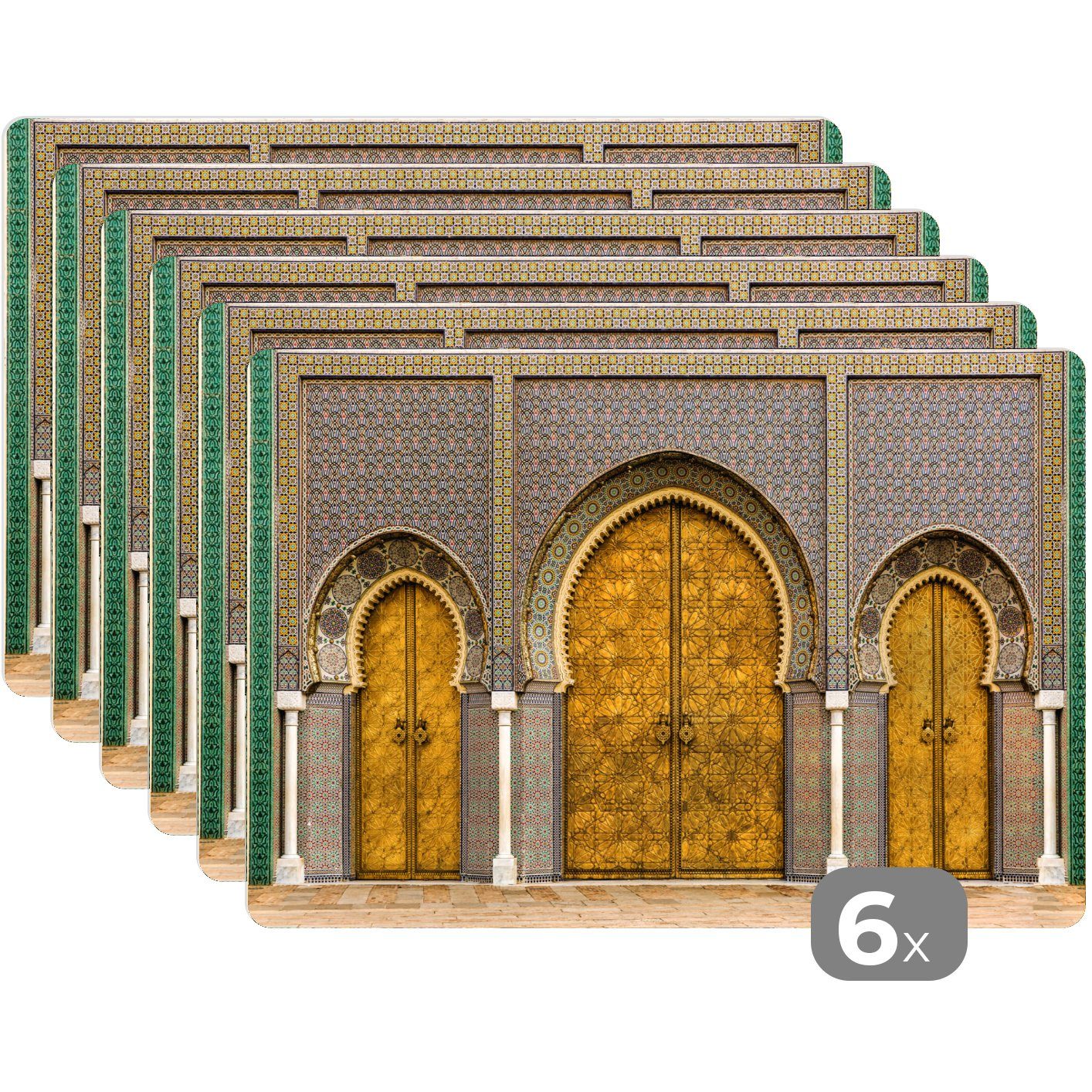 Platzset, Türen - Platzdecken, - Gold Muster, Architektur Platzset, (6-St), Platzmatte, Schmutzabweisend Tischmatten, - MuchoWow
