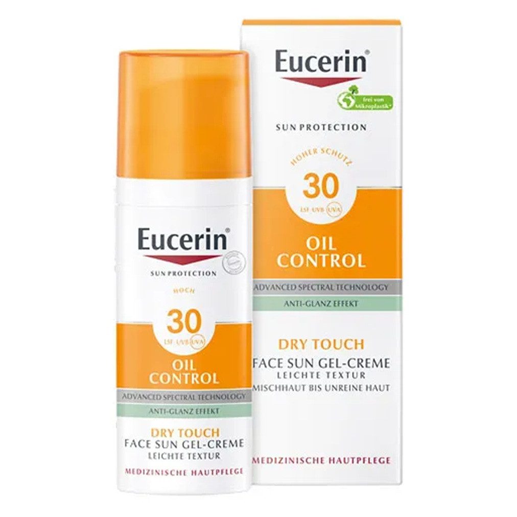Eucerin Sonnenschutzcreme Oil Control Face Sun Gel-Creme LSF 30, Verhindert ein klebriges Hautgefühl beim Auftragen