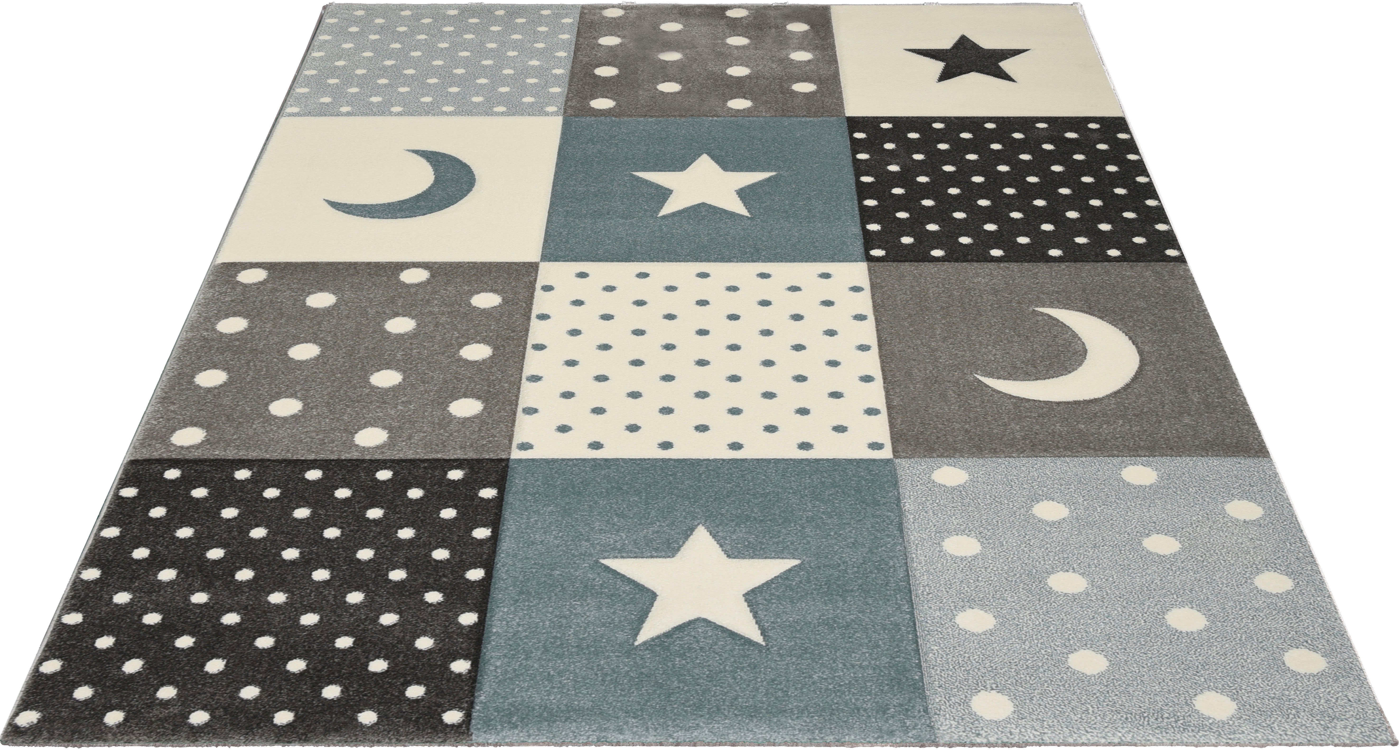 merinos Kinderteppich Pastel Kids 20340, rechteckig, Höhe: 13 mm, Mond und Sterne, Konturenschnitt
