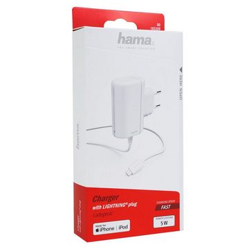 Hama Lightning Schnell Ladegerät 5W 1A 5V Weiß Smartphone-Ladegerät (Ladekabel Netzteil passend für Apple iPhone iPod etc)