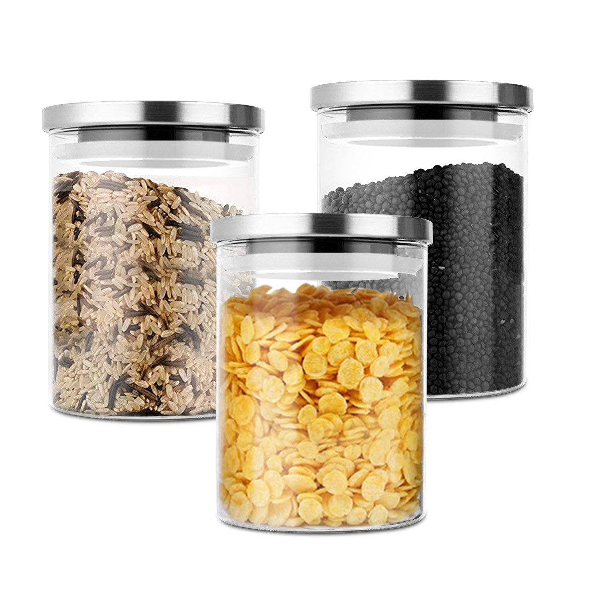Simloveve Vorratsglas Банки для хранения mit Deckel, robustes Borosilikatglas, stapelbare, Glas, (3-tlg., 3er-set Vorratsdosen), BPA-frei, Struktur und Ordnung in der Küche, lange Lebensmittelfrische