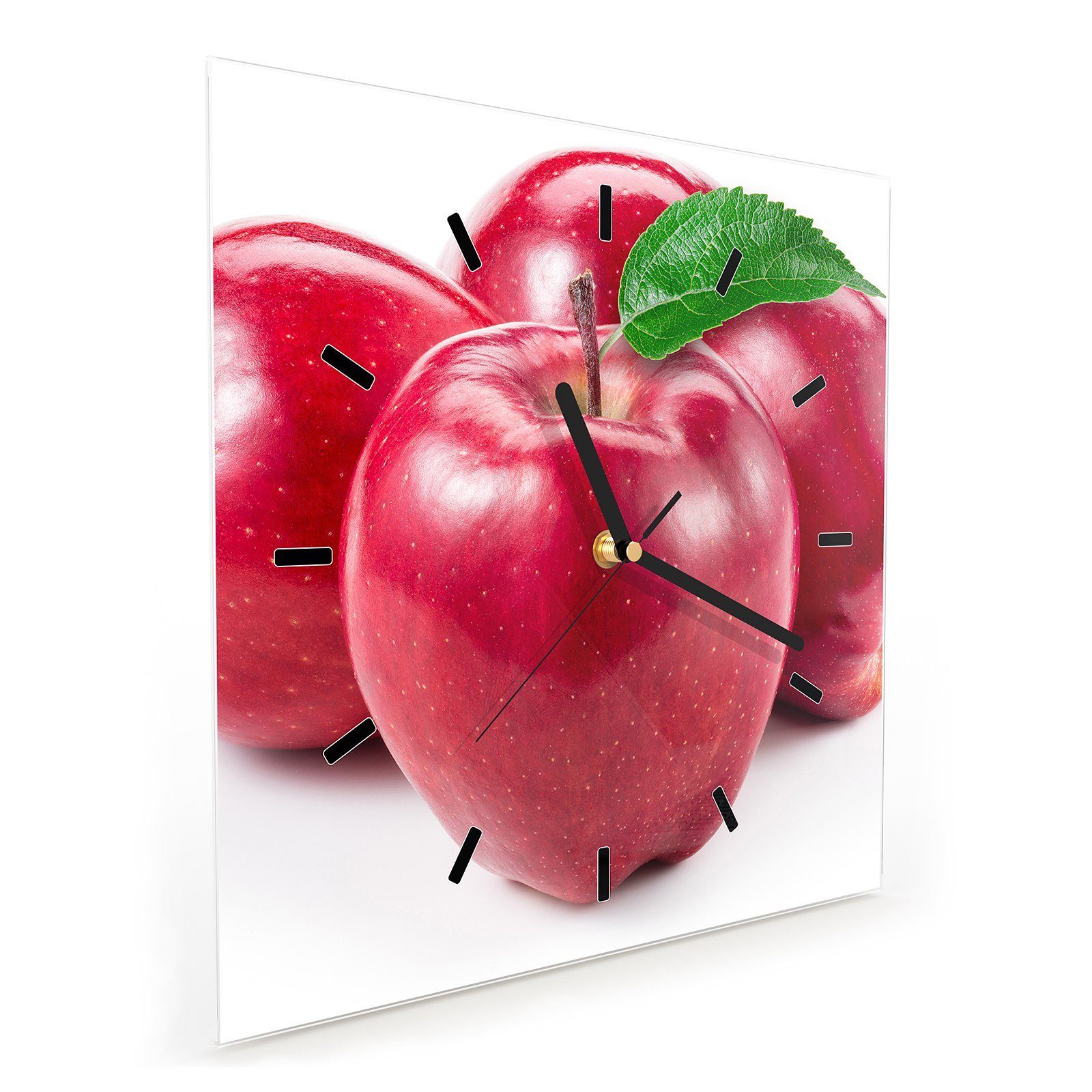 30 x Wanduhr cm Glasuhr Primedeco mit Wandkunst Äpfel Motiv Wanduhr Größe 30 Vier