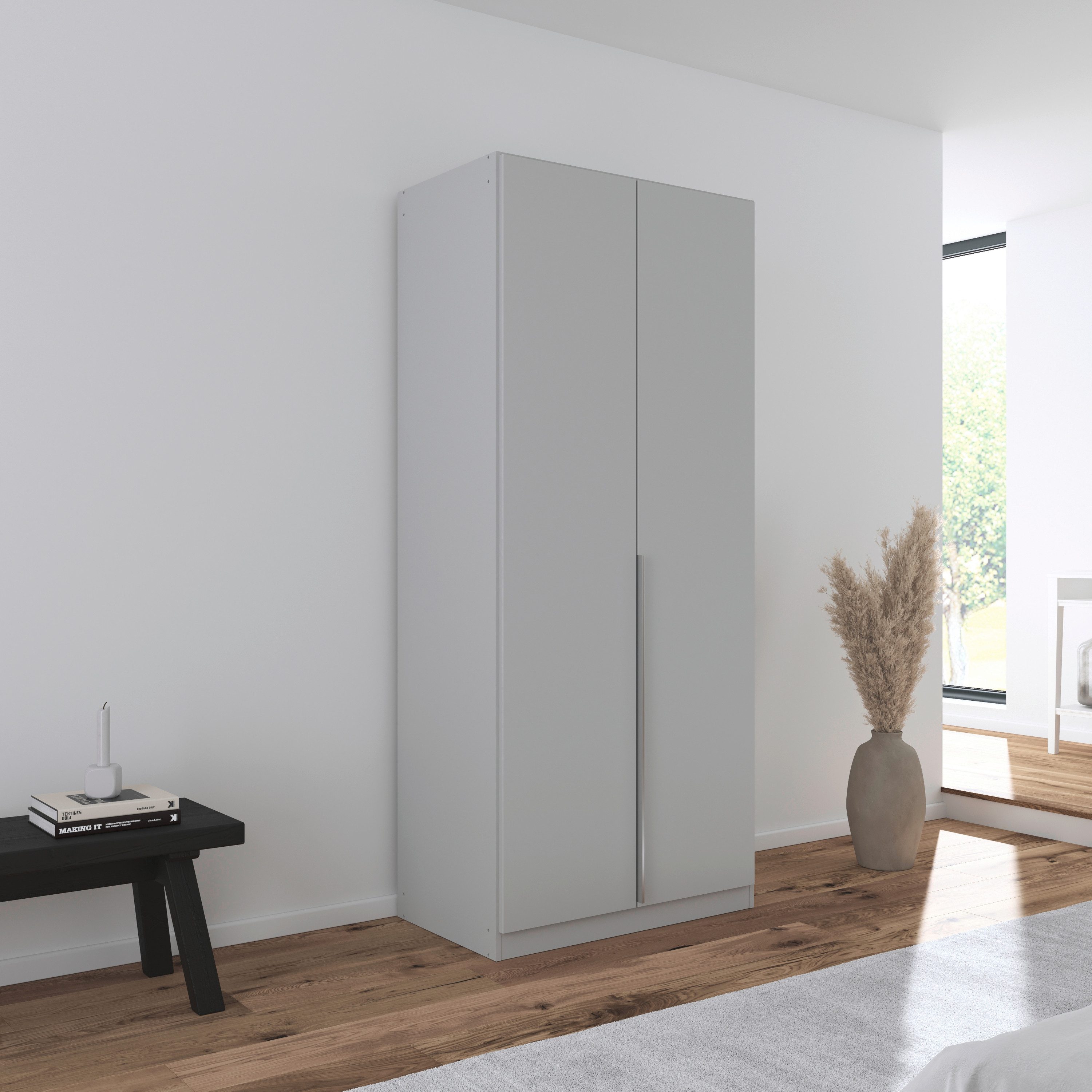 OTTO home Drehtürenschrank Kleiderschrank Schrank Garderobe AGORDO Schlafzimmer (in zwei Griff-Farben, Breiten 91-405 cm, Dekor- oder Hochglanzfront) durchdachte Innenausstattung, in 8 Breiten und 2 Höhen MADE IN GERMANY