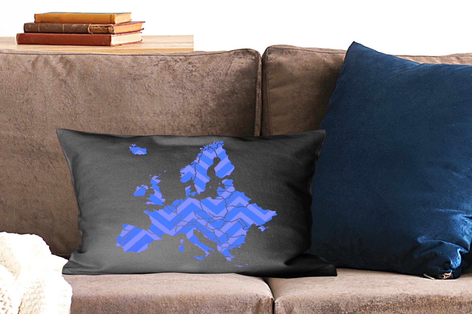 Dekoration, Schlafzimmer Füllung, Muster Zierkissen, - Dekokissen MuchoWow Wohzimmer Europa Blau, mit Dekokissen Karte -