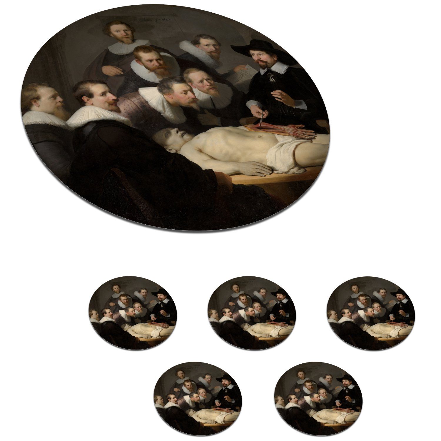 Gemälde Rembrandt Tassenuntersetzer, Dr. van, MuchoWow 6-tlg., von Becher Glasuntersetzer - Nicolaes Zubehör Getränkeuntersetzer, Tulp Gläser, für Korkuntersetzer, Anatomiestunde Tasse, Die von