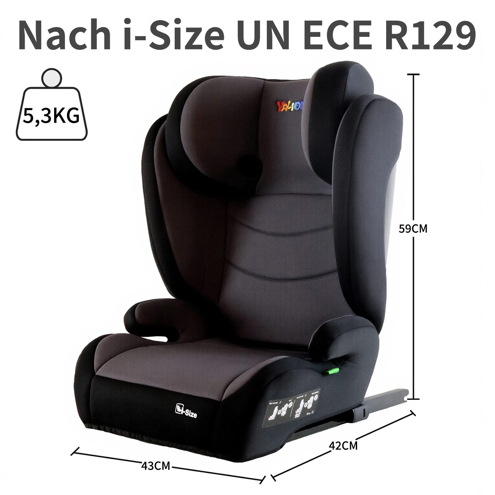 Yalion Autokindersitz Kinder Kinderautositz ISOFIX, i-Size Kindersitzerhöhung ECE R129, ab: 3 Jahre, bis: 10 Jahre, (1 pcs)