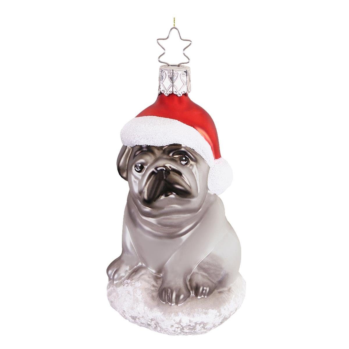 INGE-GLAS® Christbaumschmuck INGE-GLAS® Weihnachts-Hänger Mops mit Nikolausmütze (1-tlg)
