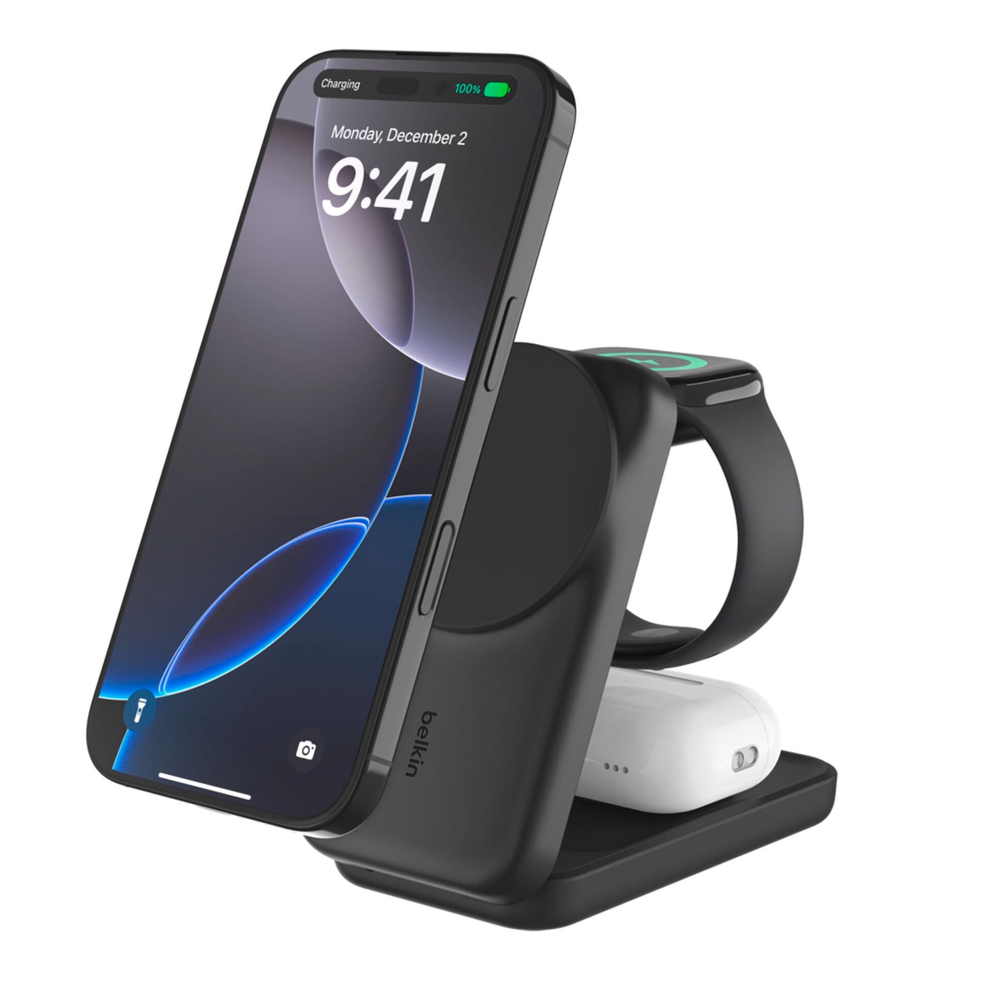 Belkin UltraCharge faltbare magnetische 3-in-1 Ladestation mit Qi2 (25 W) Wireless Charger