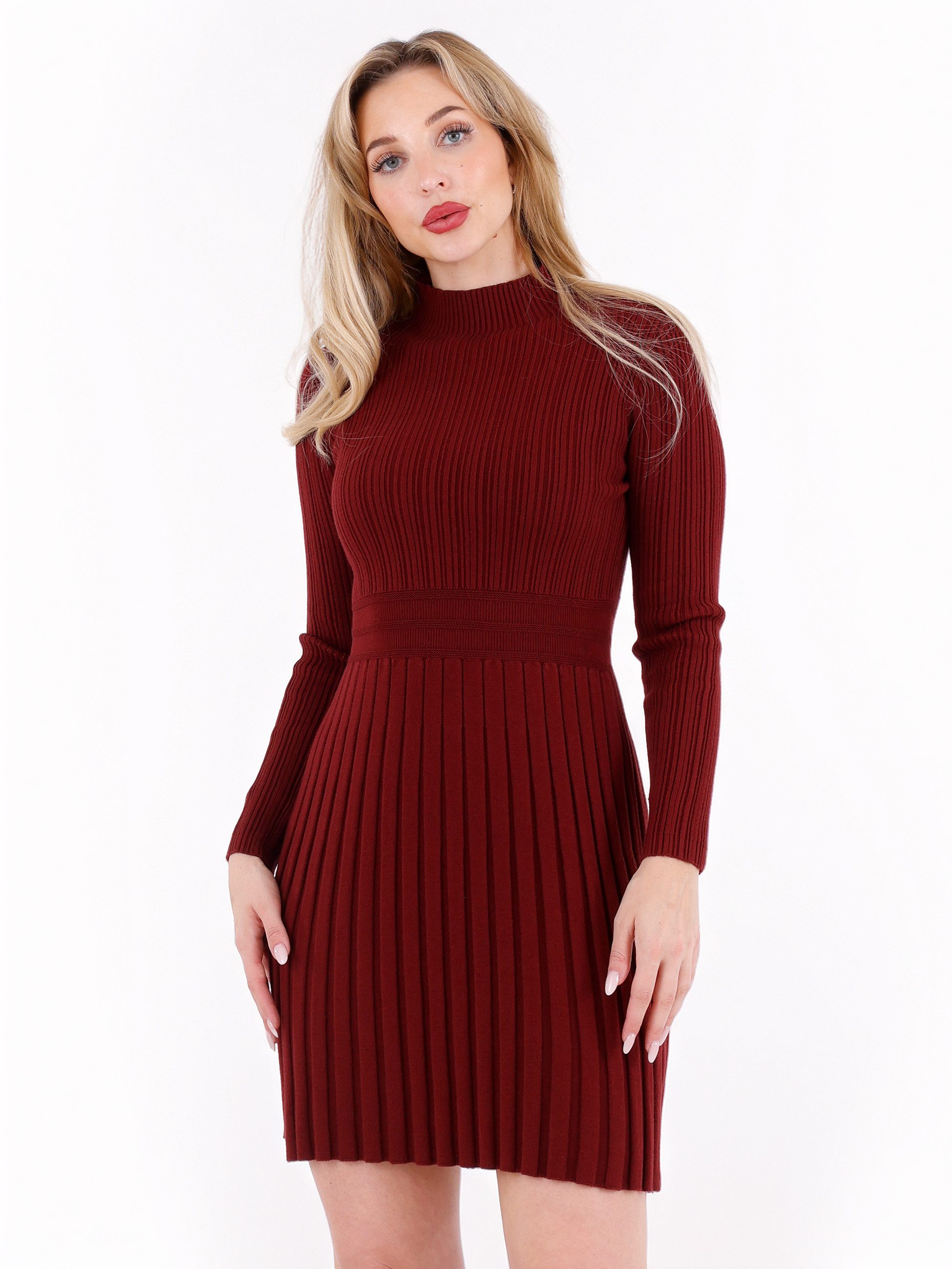 YC Fashion & Style Strickkleid Rippenstrick-Kleid mit Stehkragen – One Size (34–40) in Unifarbe