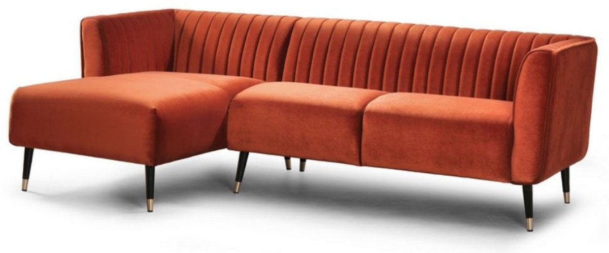 Casa Padrino Ecksofa Luxus Ecksofa Orange / Schwarz / Messingfarben 250 x 150 x H. 87 cm - Modernes Wohnzimmer Sofa - Moderne Wohnzimmer Möbel - Luxus Kollektion