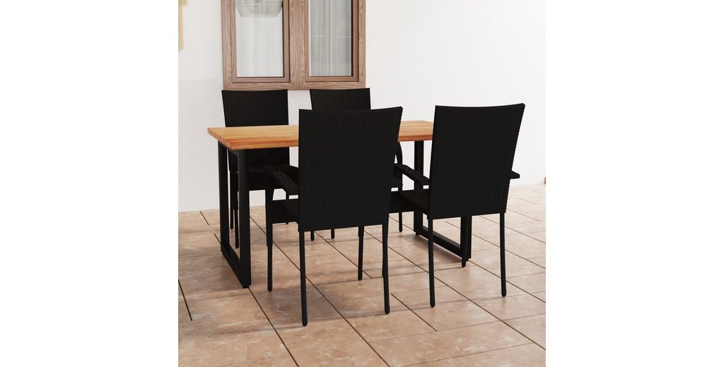 VidaXL Garten Essgruppe 5-tlg. Schwarz - Poly Rattan Mit Kissen & Glasplatte