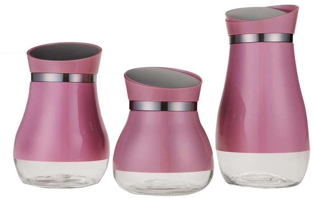 Ferveo Einmachglas Ferveo Vorratbüchsen Set 3 Teilig Retro Design Pink, Glass, (3-tlg)