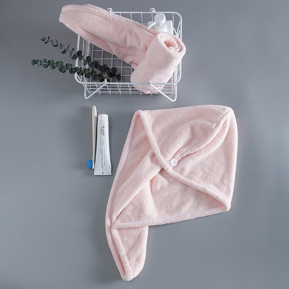 BTTO Turban-Handtuch Haarturban Schnelltrockener Badetuch Trockenes Haar Hut mit Knopf, (1-St), 1/2 Stucks Super Saugfähig Mikrofaser Handtuch für Kopf und Lange Haar rosa