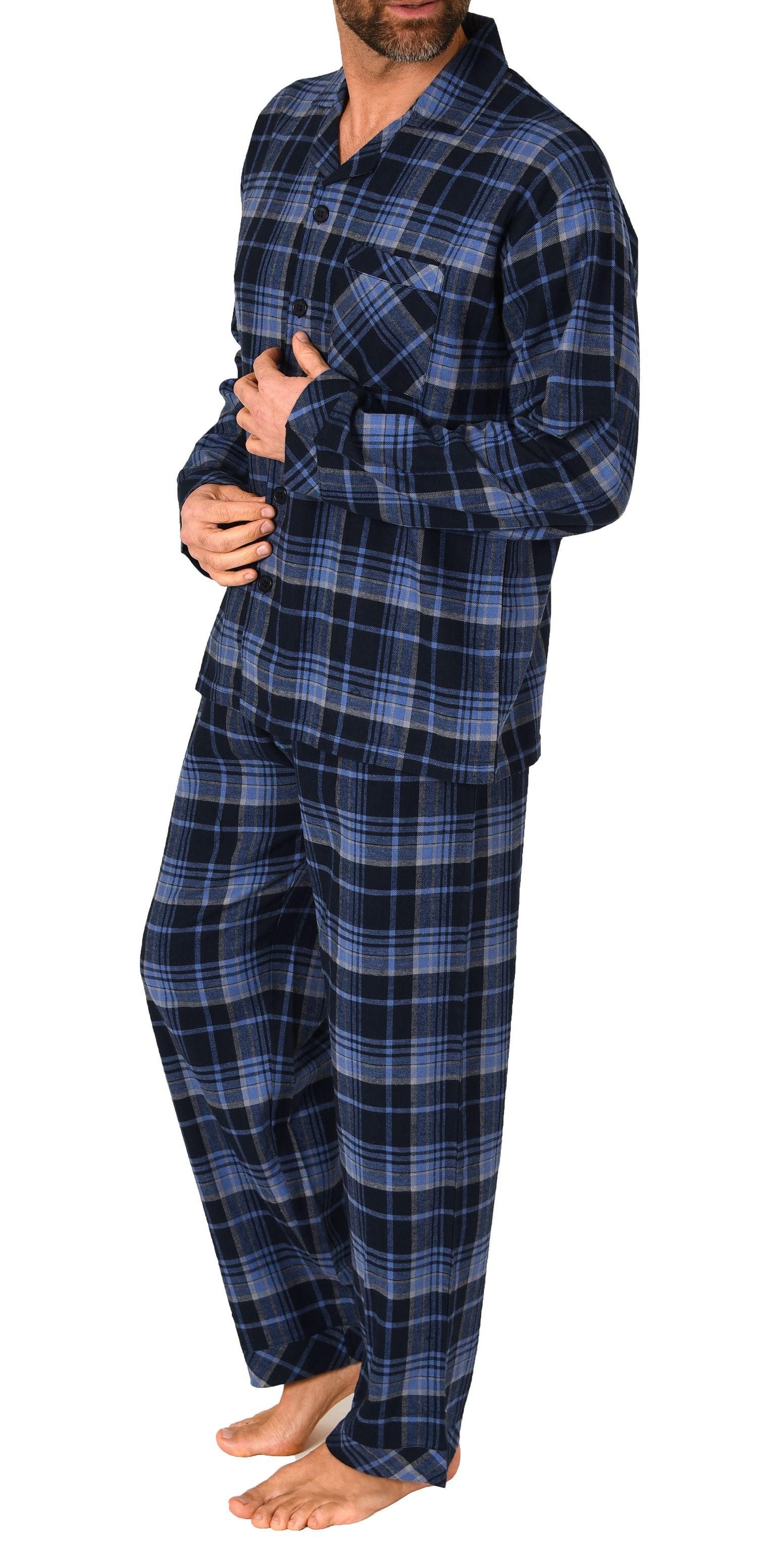 Normann Pyjama Durchgeknöpfter Herren Flanell Schlafanzug langarm, Pyjama kariert