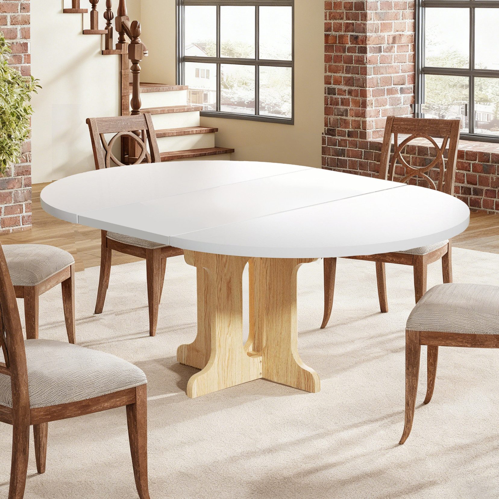 PEALOV Esstisch oval‑rund mit interner Erweiterungsplatte 90‑120 cm (1-St), Ausziehbarer Küchentisch für 4‑6 Personen – Bild 5 von 5