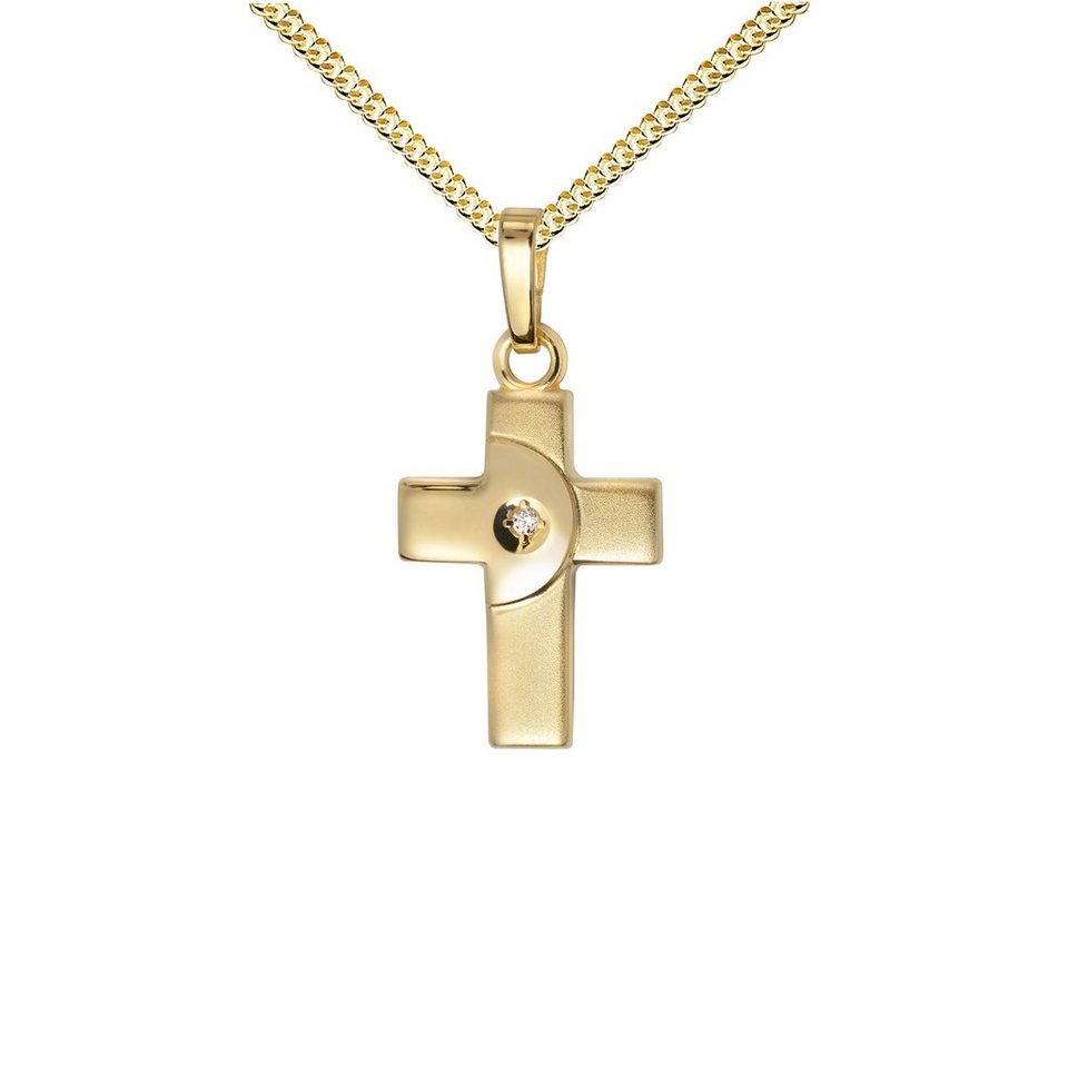 JEVELION Kreuzkette Kreuzanhänger 333 Gold - Made in Germany (Goldkreuz,  für Damen und Kinder), Mit Kette vergoldet- Länge wählbar 36 - 70 cm oder  ohne