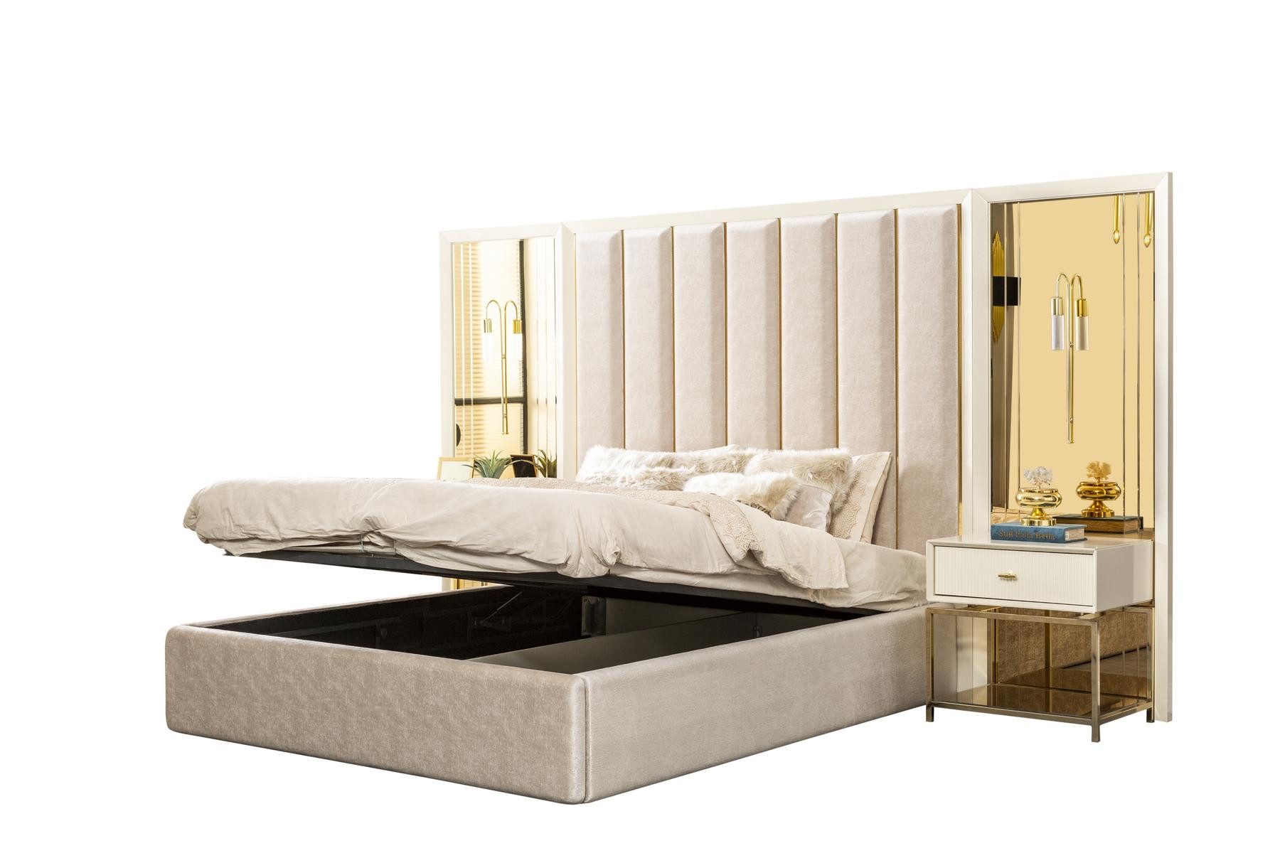 Schlafzimmer-Set Beige Schlafzimmer Set Doppelbett Bett Nachttische