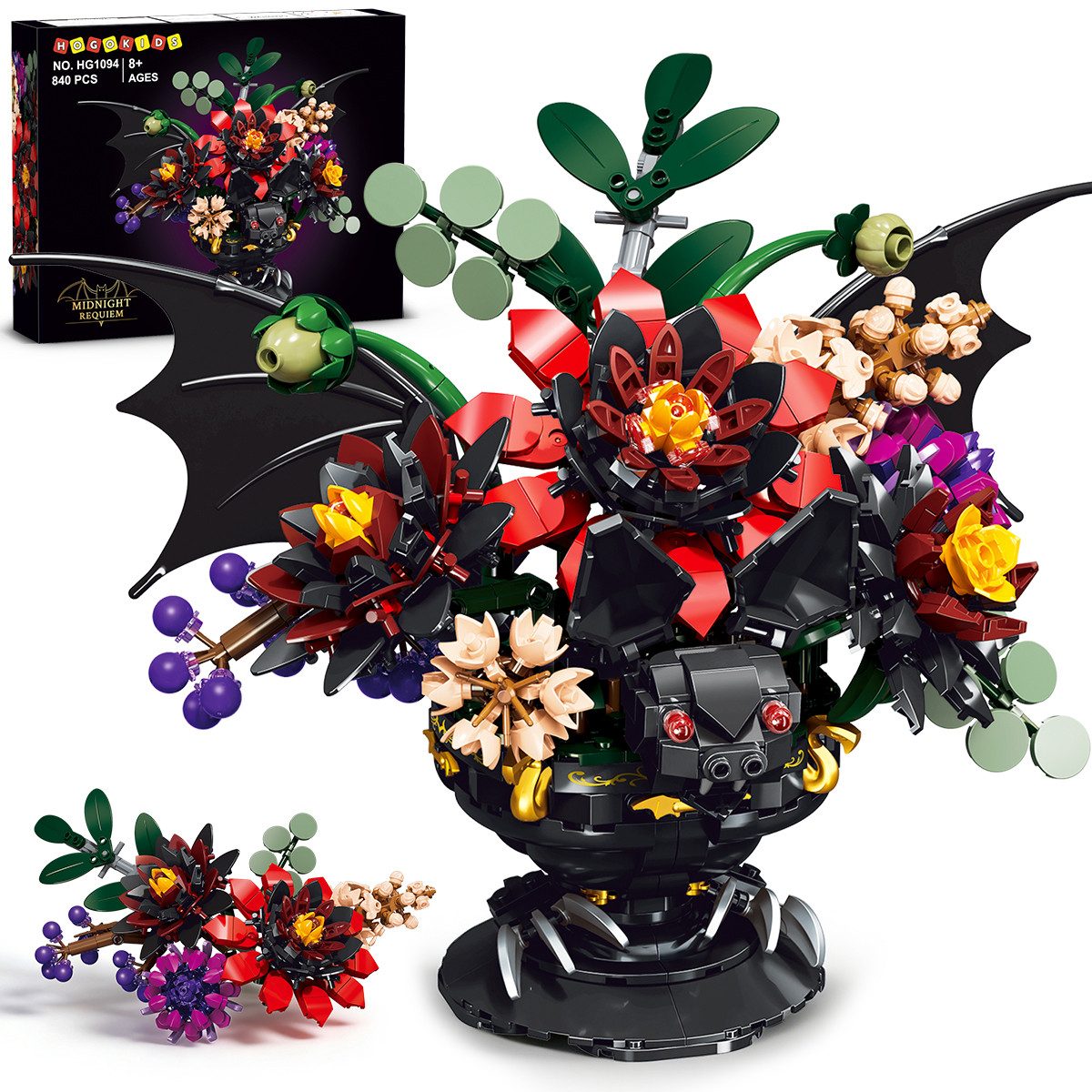 HOGOKIDS Gotik Fledermausblumen Bausatz, Halloween Deko (840-tlg), Bauset Spielbausteine