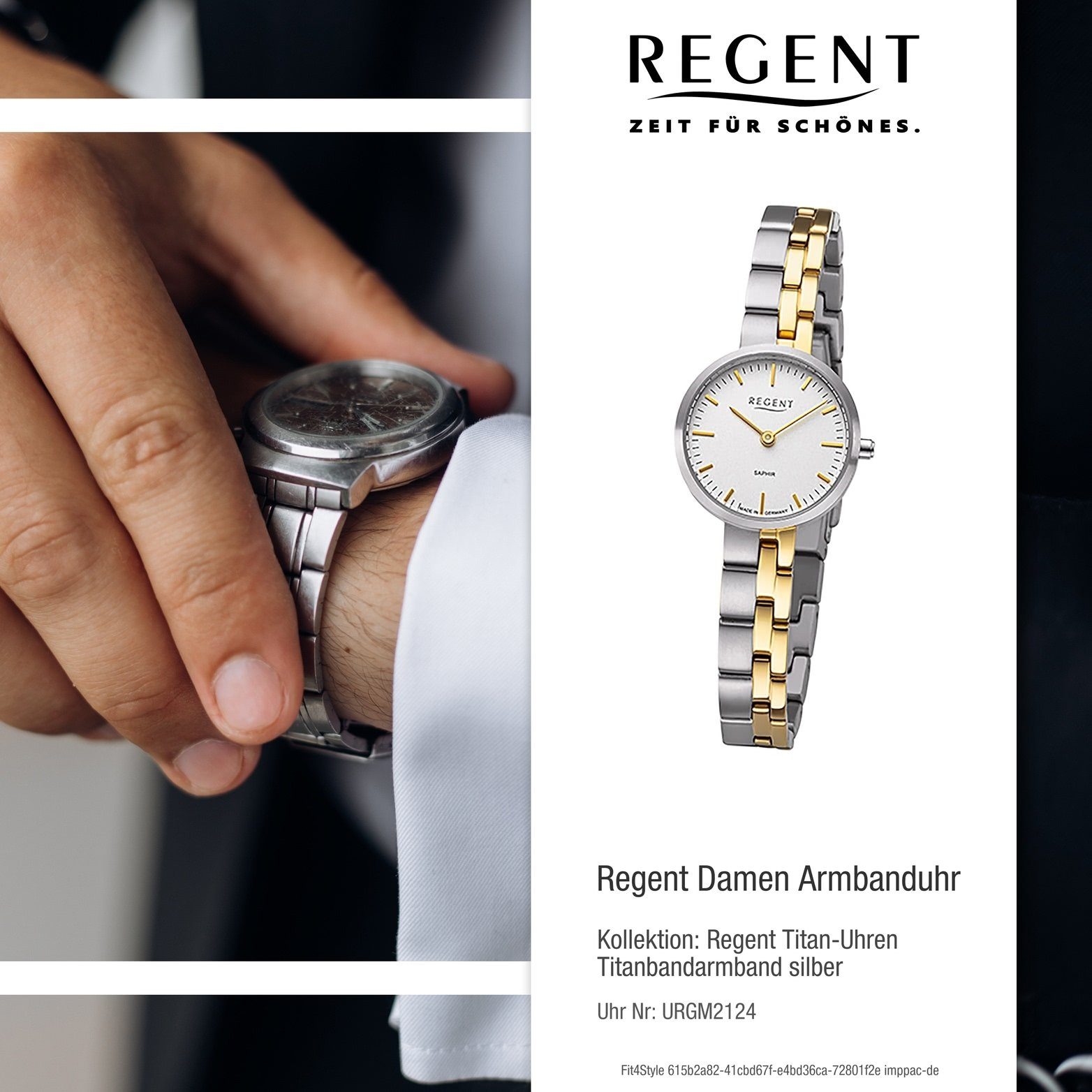 Regent Armbanduhr Damenuhr (26mm) Gehäuse, Titanbandarmband Analog, rundes klein Regent gold, silber, Quarzuhr Damen