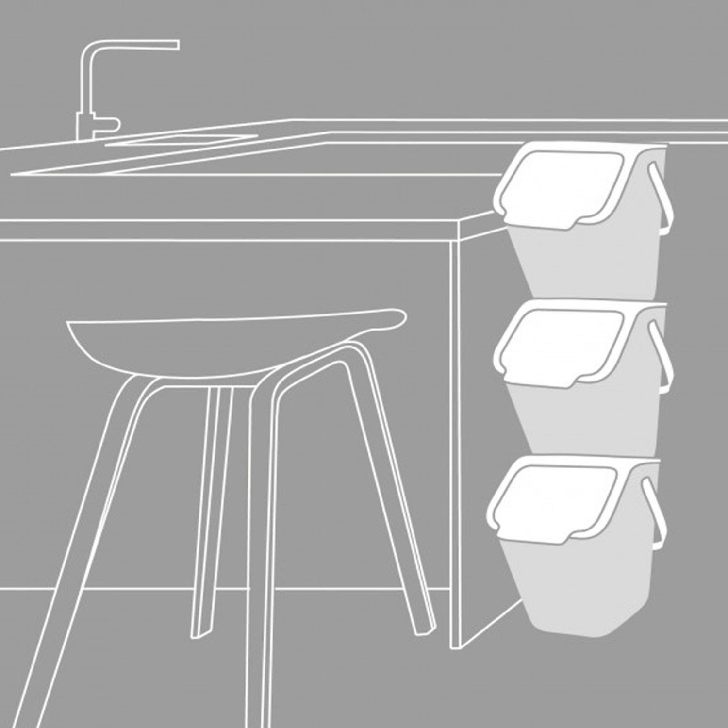 Practic Mülleimer, BINI-Set 3 praktischen Mülleimern 3 x 35 l