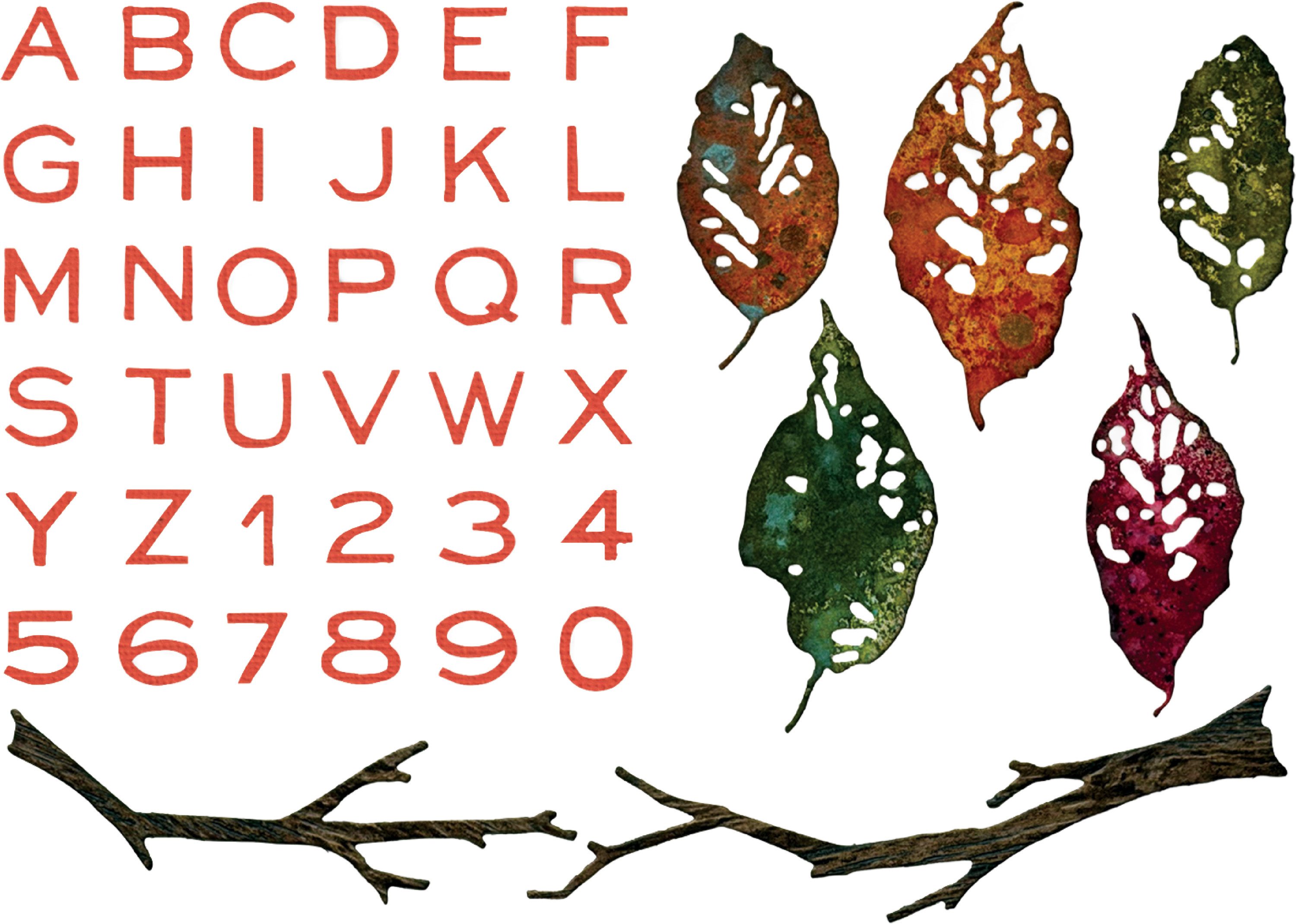 Sizzix Motivschablone Stanzschablone Leaves + Sticks by Tim Holtz, 43 Teile