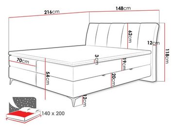 MIRJAN24 Boxspringbett Forever (mit 2 Bettkästen, Gasdruckfedern, Bonellfederkernmatratzen + Topper), Kopfteil gesteppt und gepolstert