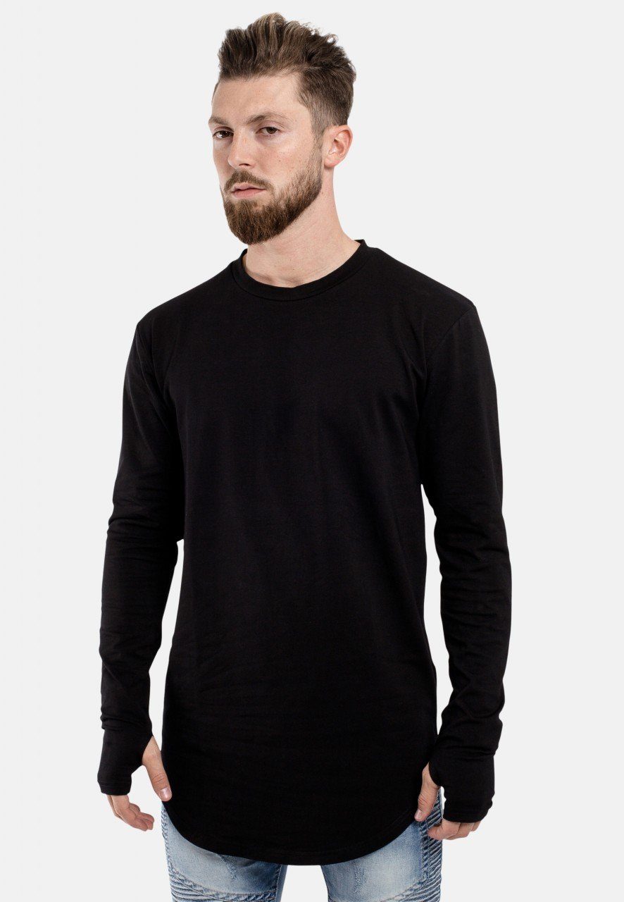 Longshirt T-Shirt Schwarz Round Langarm Blackskies Medium T-Shirt