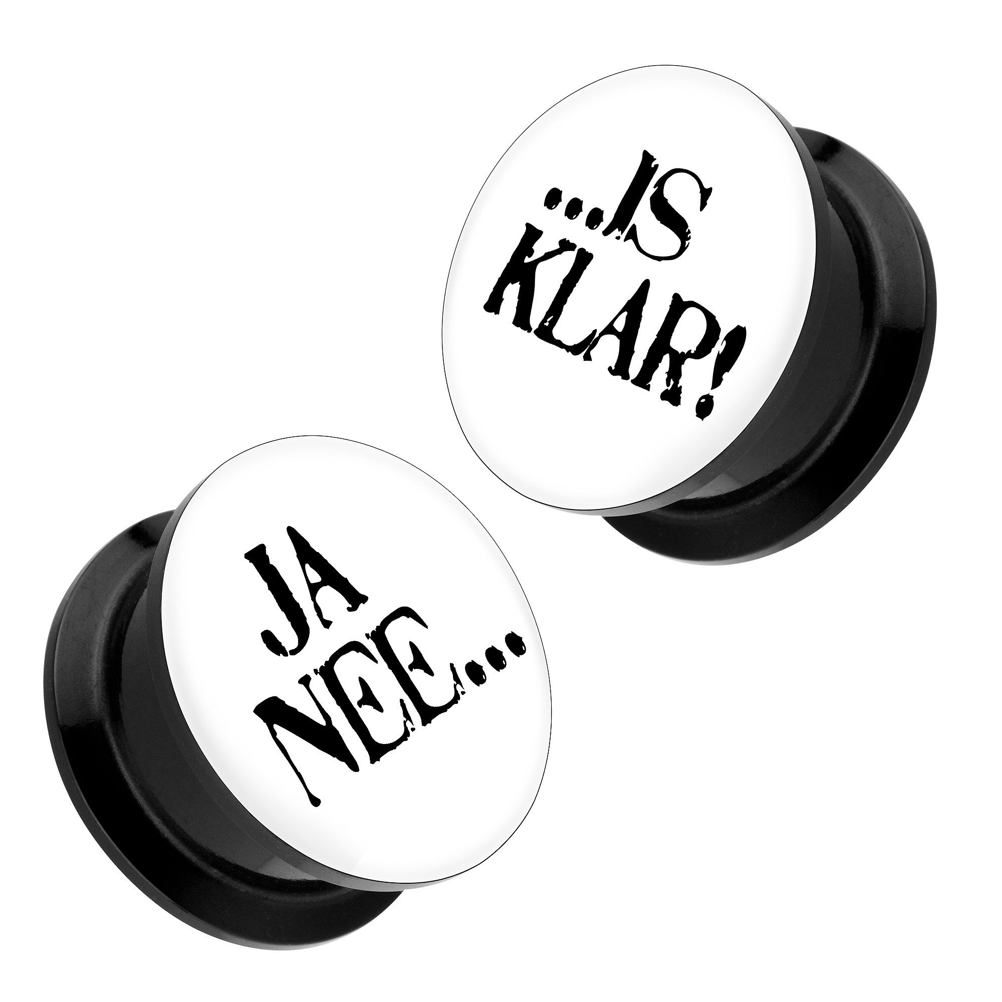 Taffstyle Plug Picture Ohr Tunnel Plug 1 Paar mit Spruch JA NEE, IS KLAR Weiß 6mm, Ohrpiercing Ohr Ear Flesh Tunnel Plug Piercing